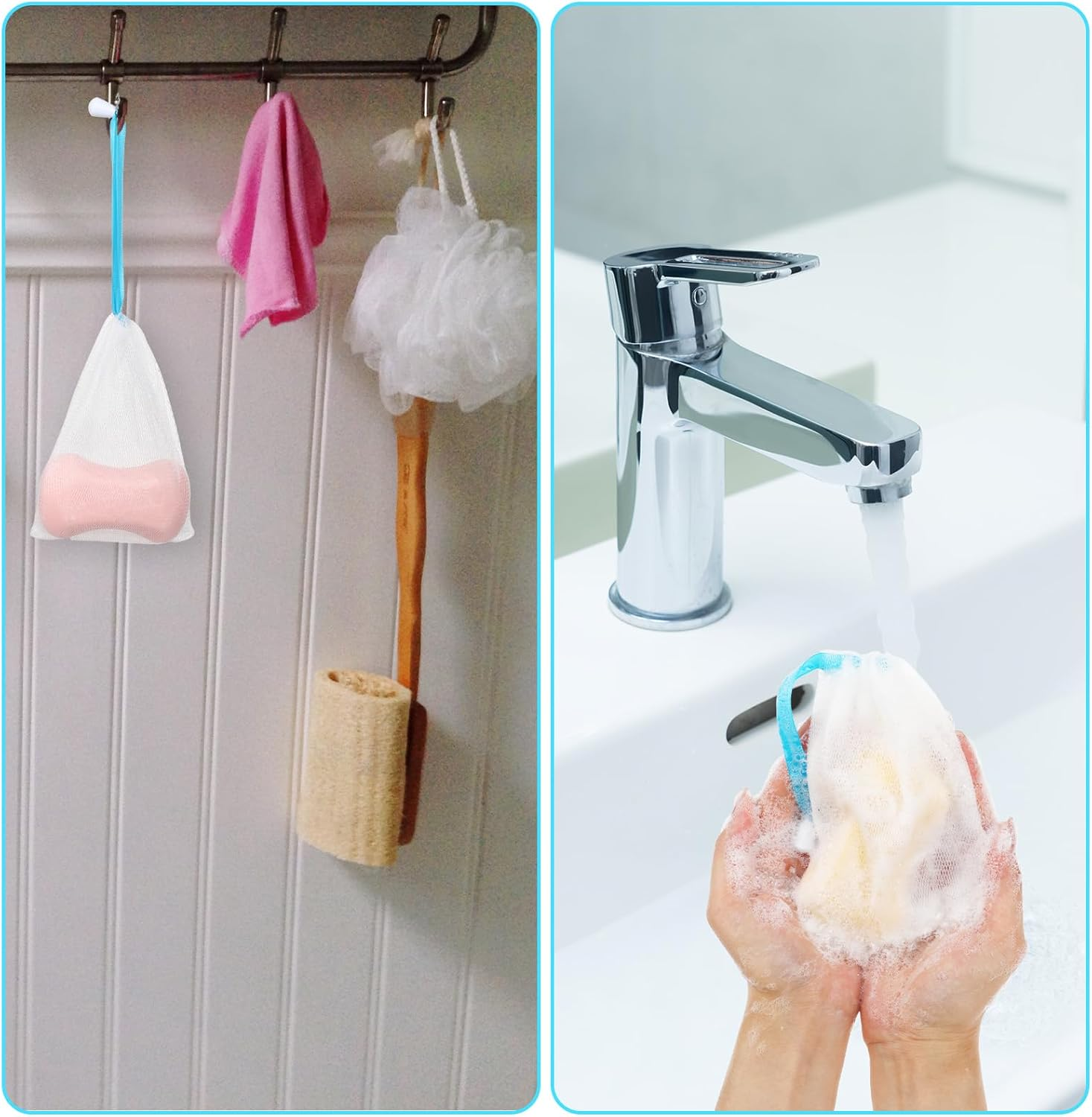 Piriuuo 8 Pcs Soap Bags for Soap Bars, Soap Saver Pouch with Drawstring Mesh Soap Bags Foaming Soap Bar Bag for Bath Shower (Assorted Colors) image number 4