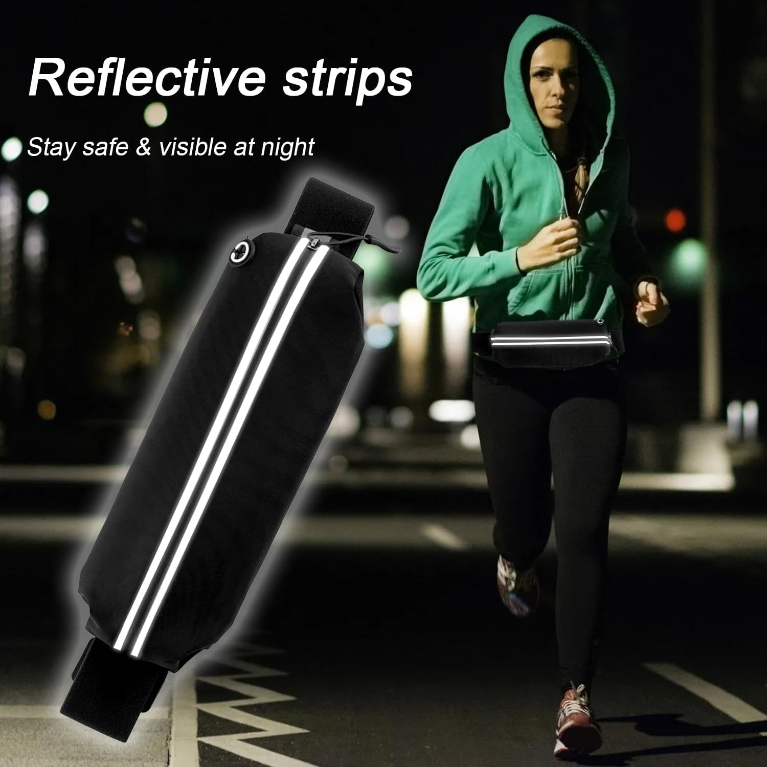 Slim Running Belt, Waist Packs Runner, Fanny Pack for Women Men, Reflective Runner Pouch Belt, Running Phone Belt with Waterproof, Adjustable Waistband, Workout Fanny Pack for Running, Hiking, Cycling image number 4