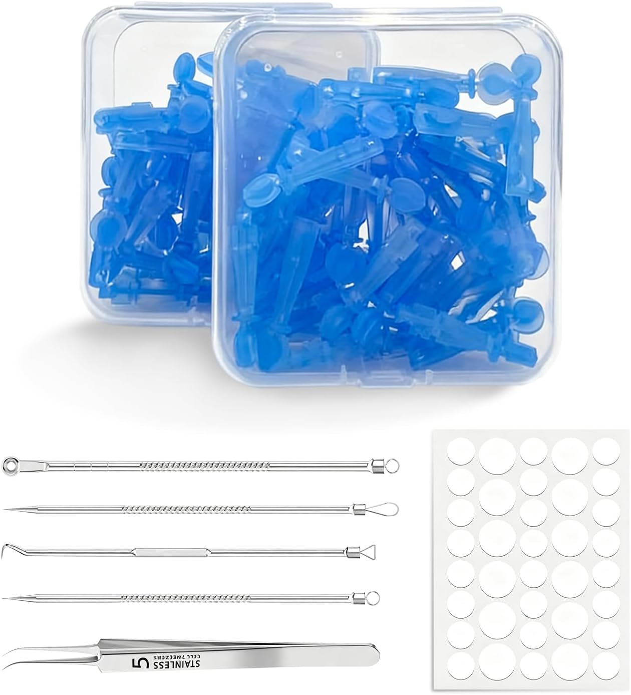 213-Piece Skincare Set: 100 Disposable Needles + 108 Acne Stickers + 5-In-1 Tool for Universal Skincare Tools, Compatible with Blackhead Remover and Skin Tag Remover Needs image number 4