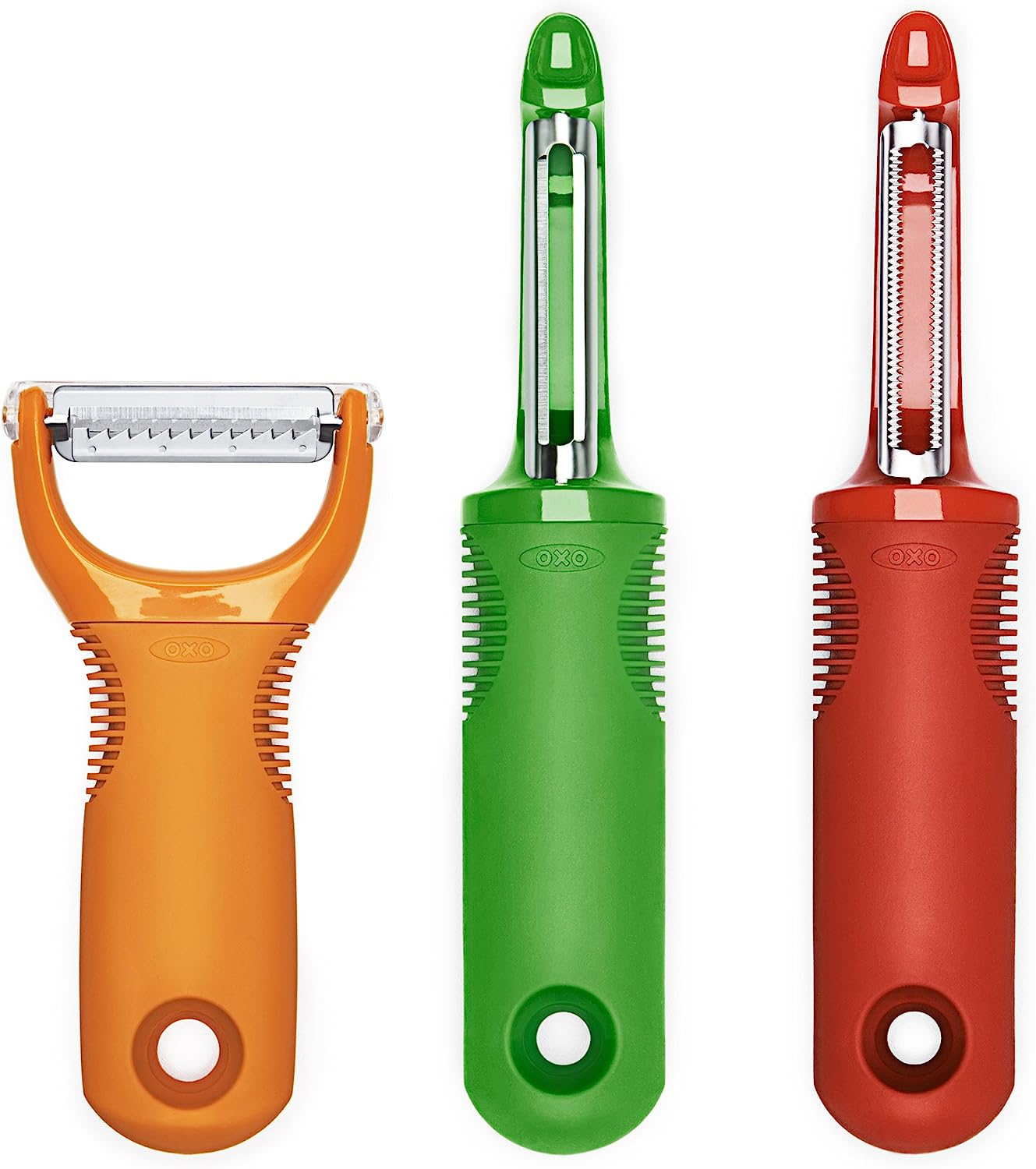Oxo Good Grips 3-Piece Peeler Set, Stainless-Steel, Green/Orange/Red, 10-Inch, Multi, 0719812033761 - 3-Piece Peeler Set, Green/Orange/Red