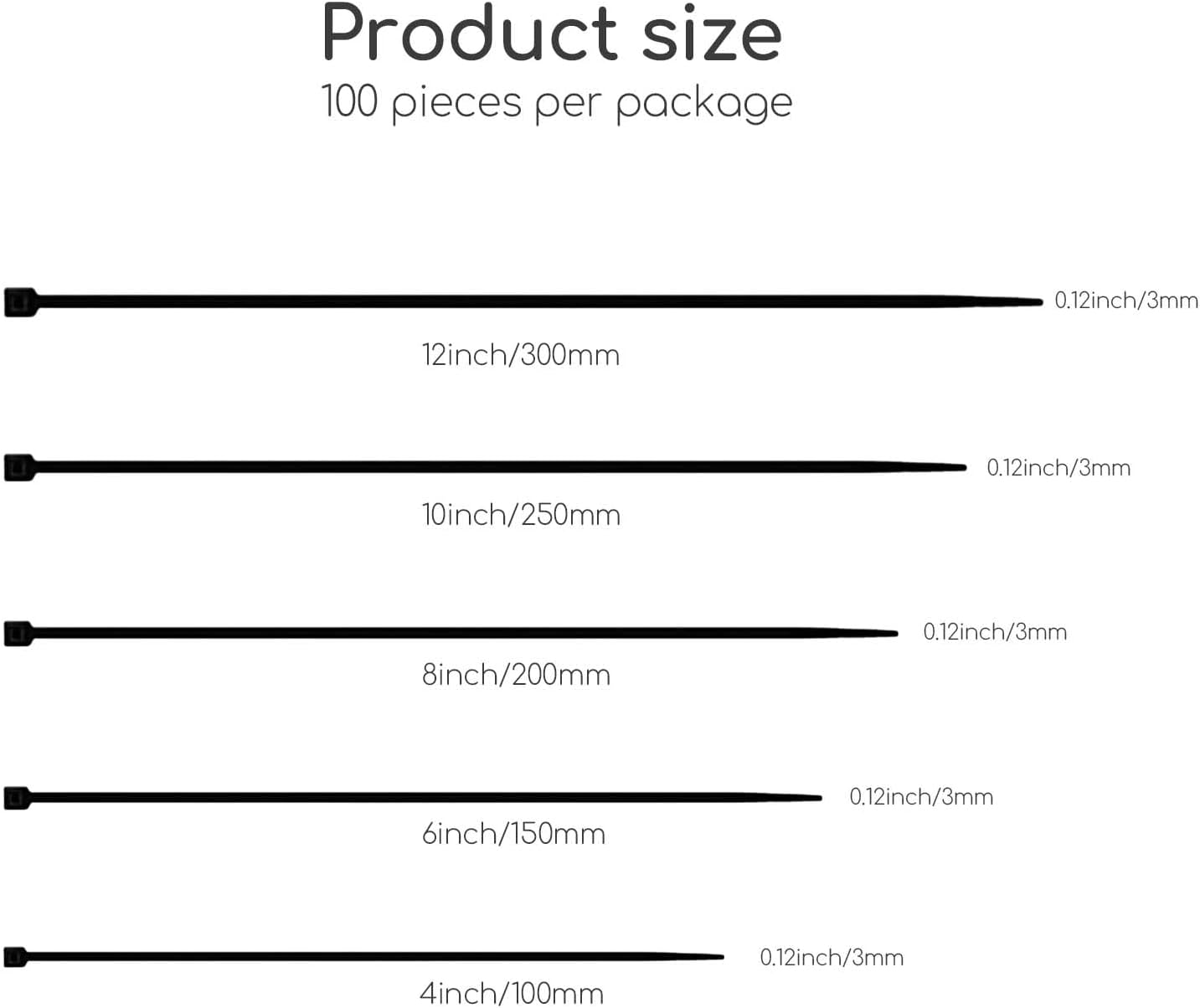 500 Pcs Self-Locking Nylon Cable Ties,4/6/8/10/12 Inch Cable Zip Ties,Black Wire Ties for Home Office Garage Workshop image number 1