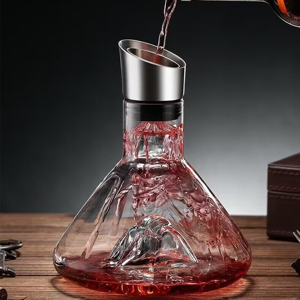 Wine Decanter, Red Wine Aerator with Built-In-Aerator Stainless Steel Filter, Hand Blown Lead-Free Crystal Glass Wine Decanters and Carafes,Wine Gift image number 5