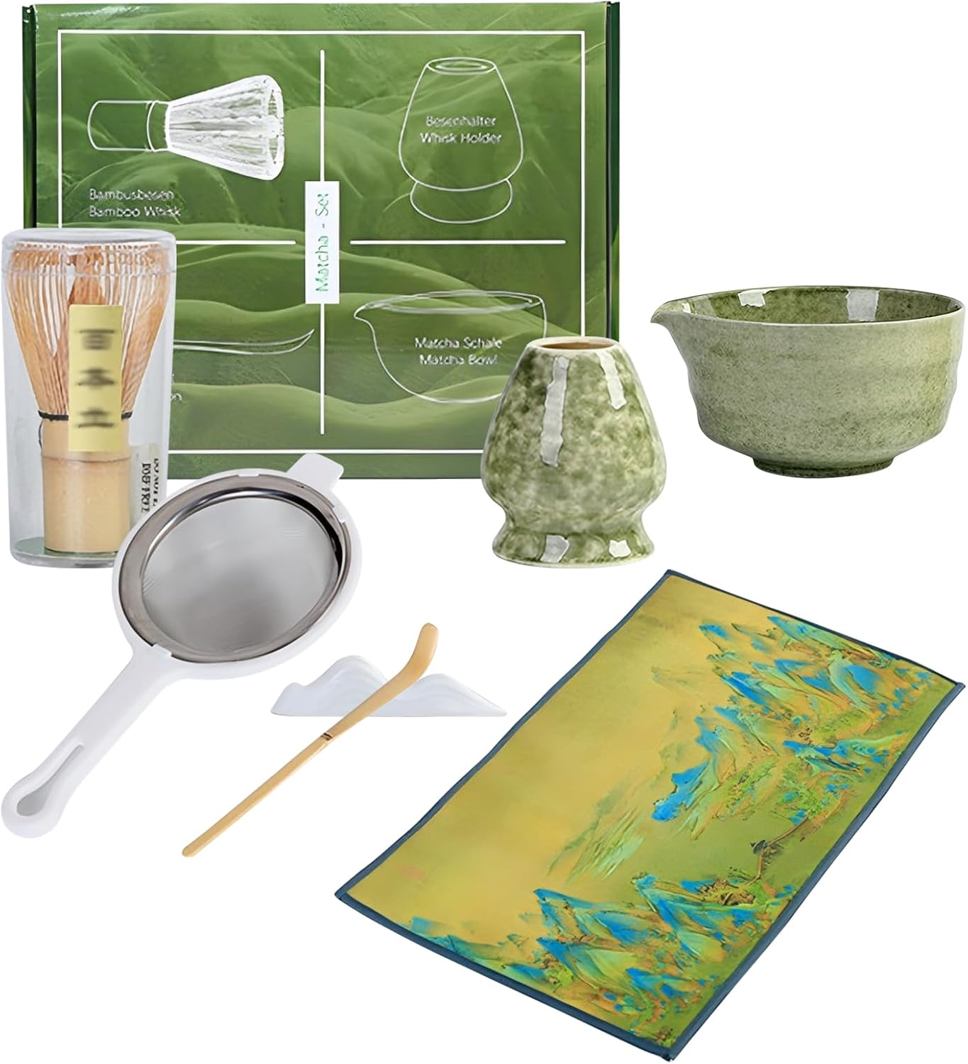 Premium Matcha Whisk Set - 4PC Handcrafted Bamboo Chasen & Ceramic Bowl Kit for Traditional Japanese Tea Ceremony, Perfect for Tea Lovers with Whisk Holder & Scoop image number 1