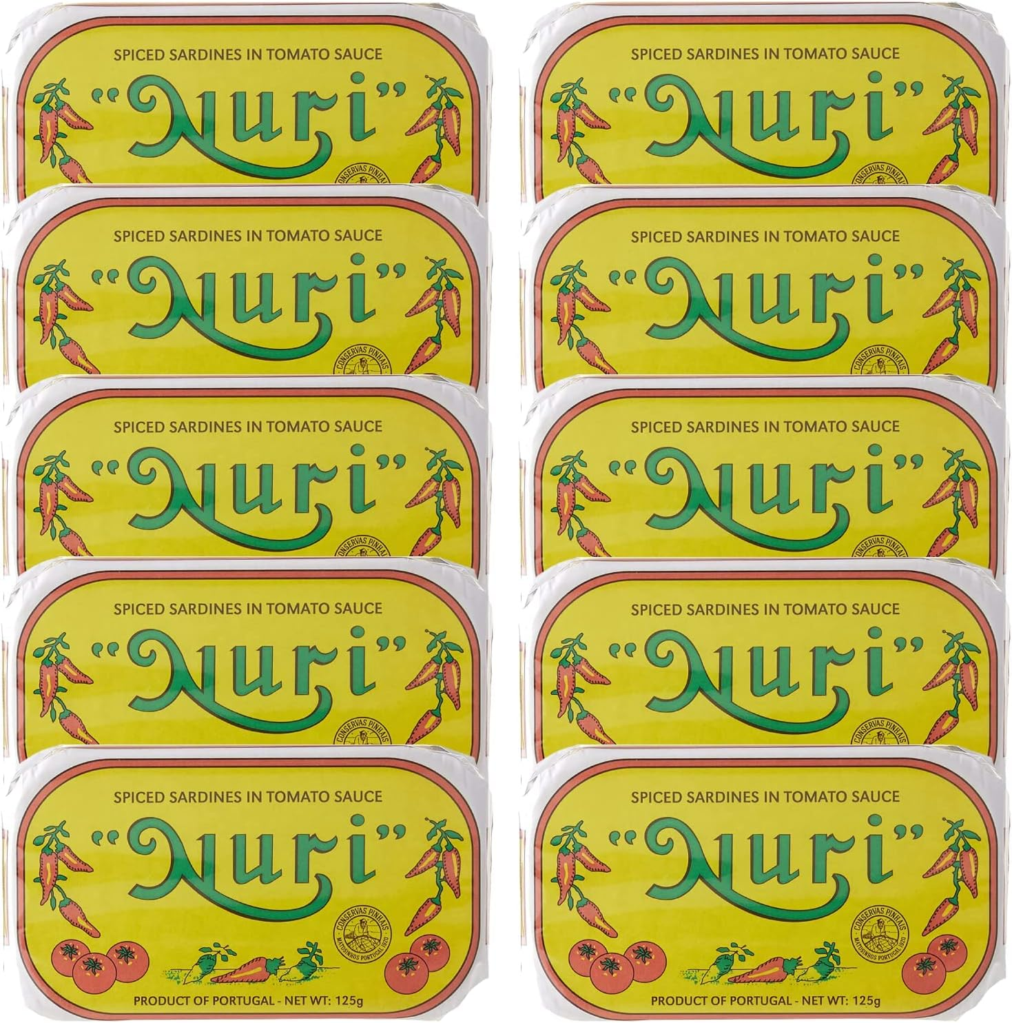 10 Pack NURI Portuguese Sardines in Olive Oil - (125 Gram Tins) (Olive Oil 10 Pack)