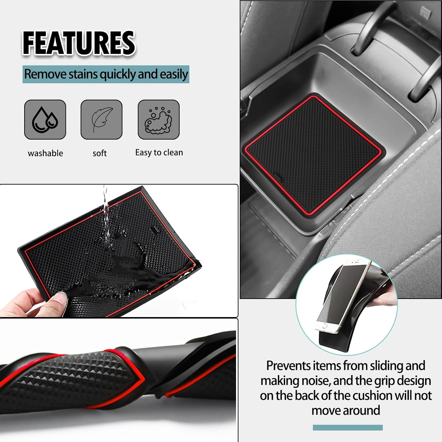 SHAOHAO Compatible with Hyundai Kona SX2 2024 2025 2026 Rubber Mats Centre Console Non-Slip Mats Drink Holder Mat Door Slot Mat Storage Box Hyundai Kona Accessories Red