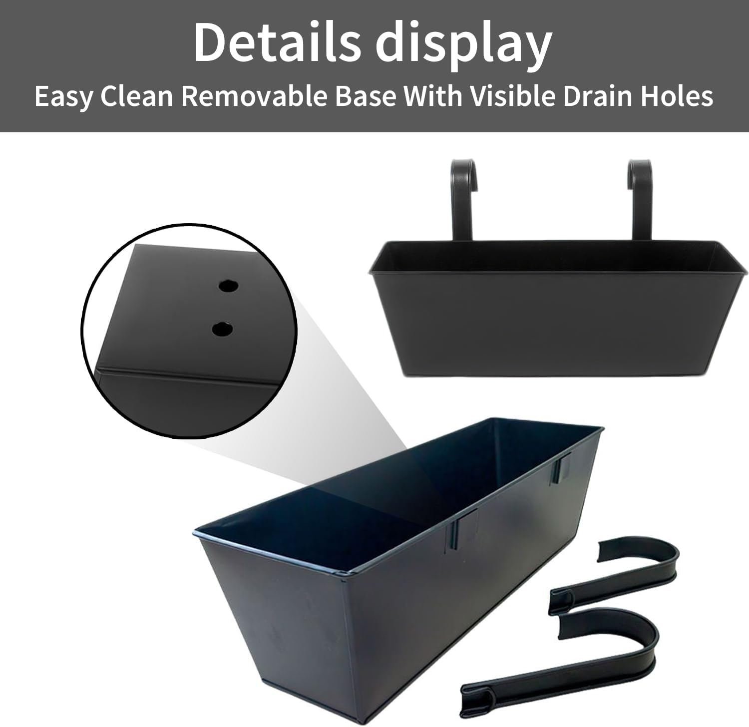 16 Inch Deck-Mounted Railing Plant Pots, Set of 3 Exterior Flower Box for Porch, Patio, Terrace (Black) image number 4