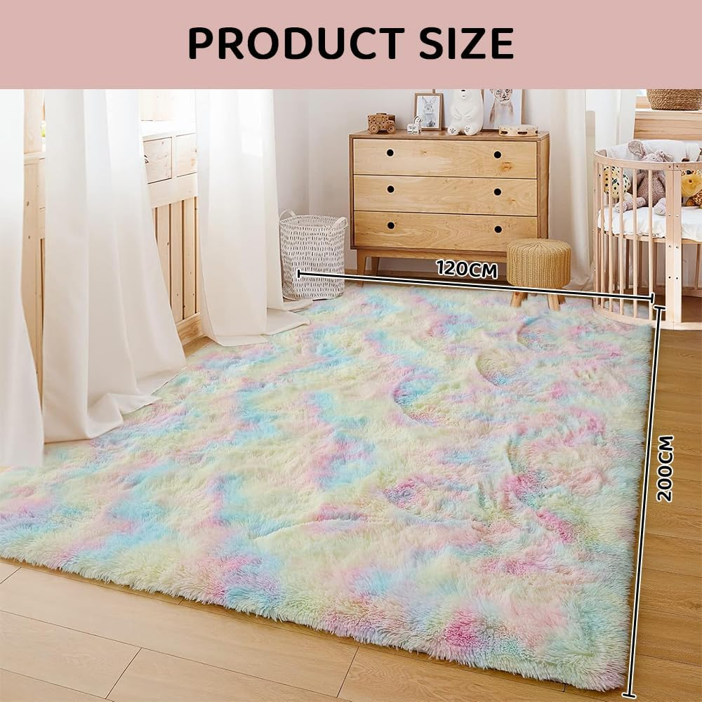 Rainbow Fluffy Area Rug &ndash; Ultra Soft Shaggy Carpet for Girls Bedroom, Nursery, Kids Playroom, Dorm or Living Room, Cute Colorful Plush Rug for Baby, Toddler, Teen Room Decor (120&times;200Cm) image number 1