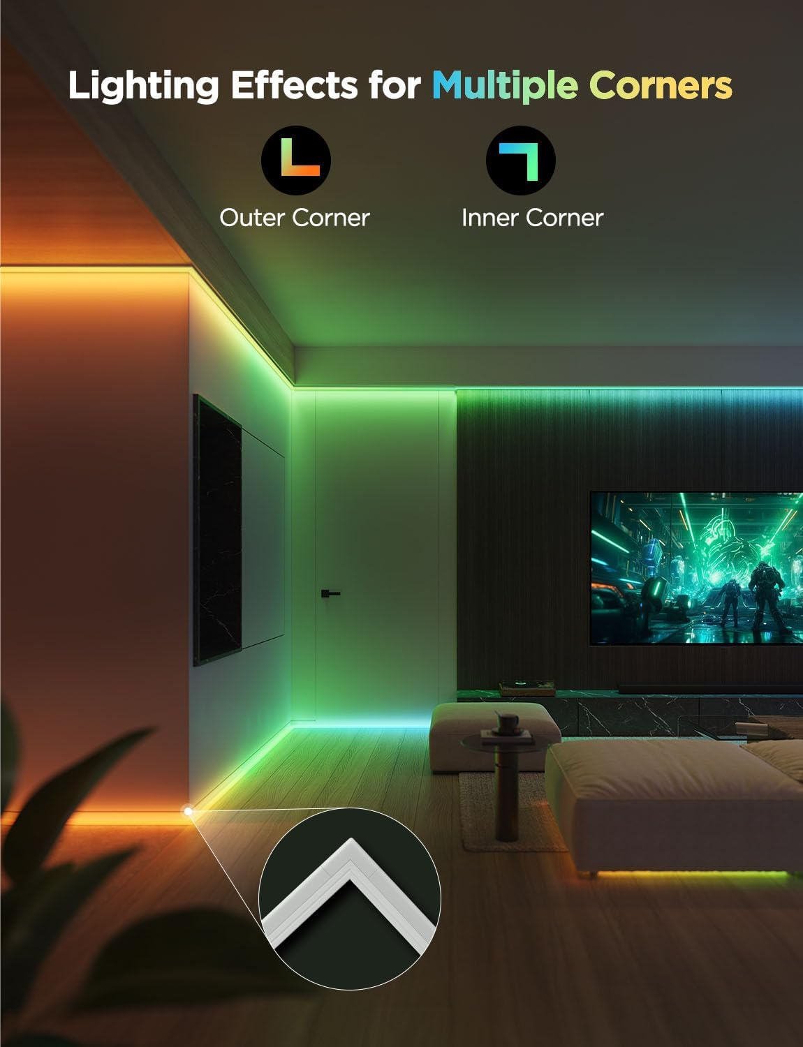 Govee 5M RGBIC LED Strip with Cover, Smart LED Lights, Compatible with Alexa and Google Assistant, 60 Leds/M, 48W, 1 Count, Blue, Indoor Use image number 2