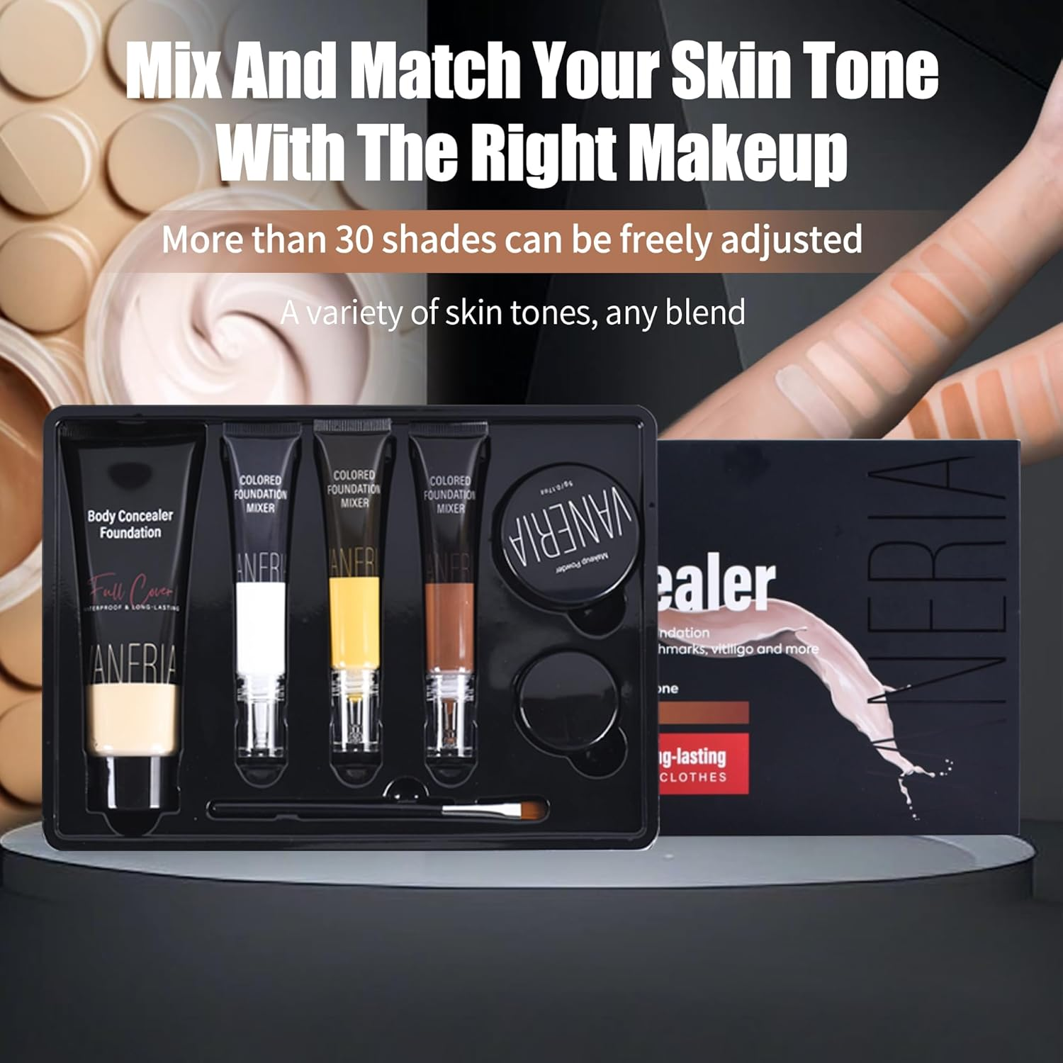 Vaneria Body Concealer, Tattoo Cover Up, Tattoo Cover up Makeup Waterproof, Suitable for Scars, Birthmarks, Vitiligo and All Kinds of Skin Tone, 3 Colors, 283G image number 6