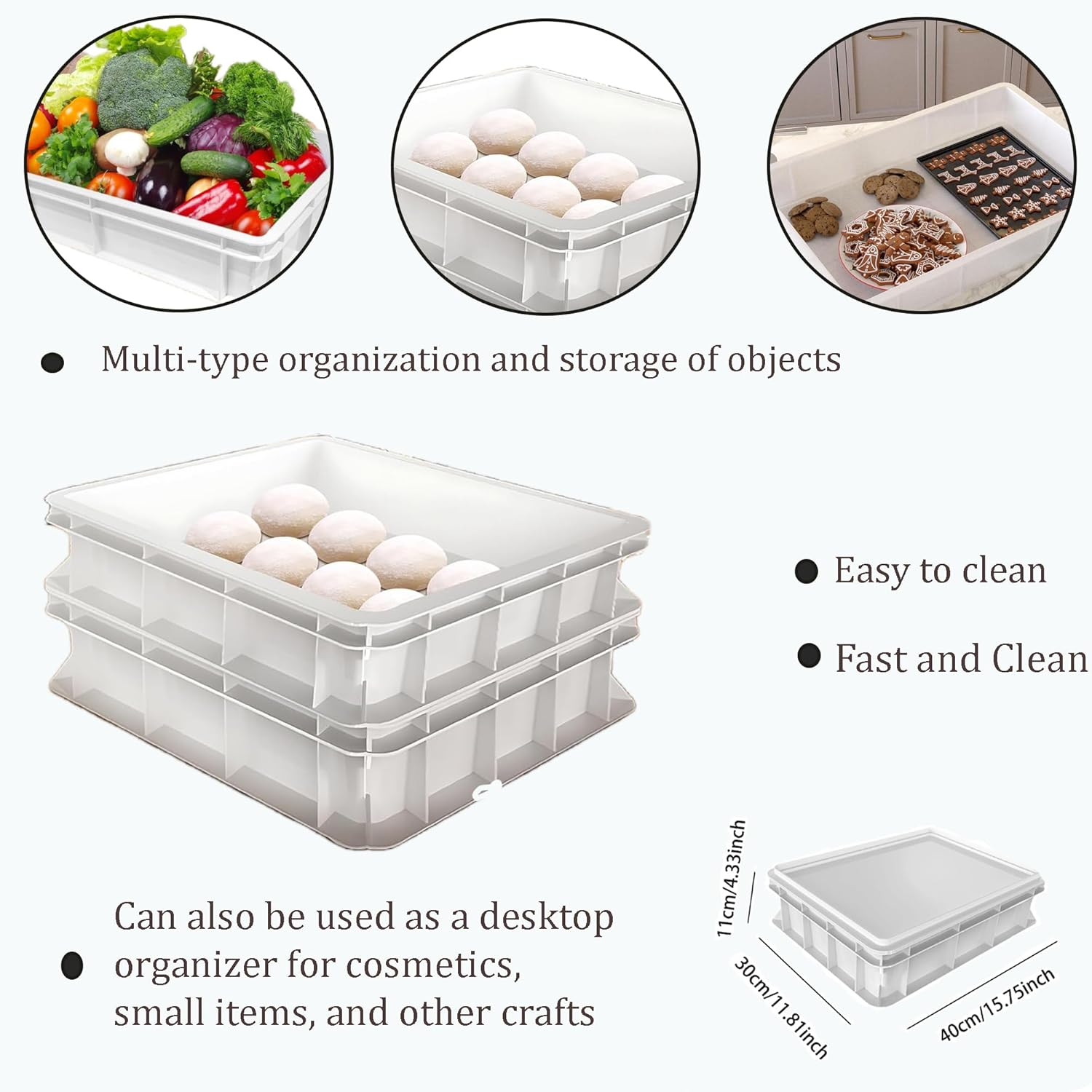 Alerrawia Generic Dough Proofing Box, Pizza Dough Tray with Cover, Fruit and Vegetable Storage, Multifunctional，Equipped with a Lid,Can Be Put in the Refrigerator and Other Multi-Purpose image number 2