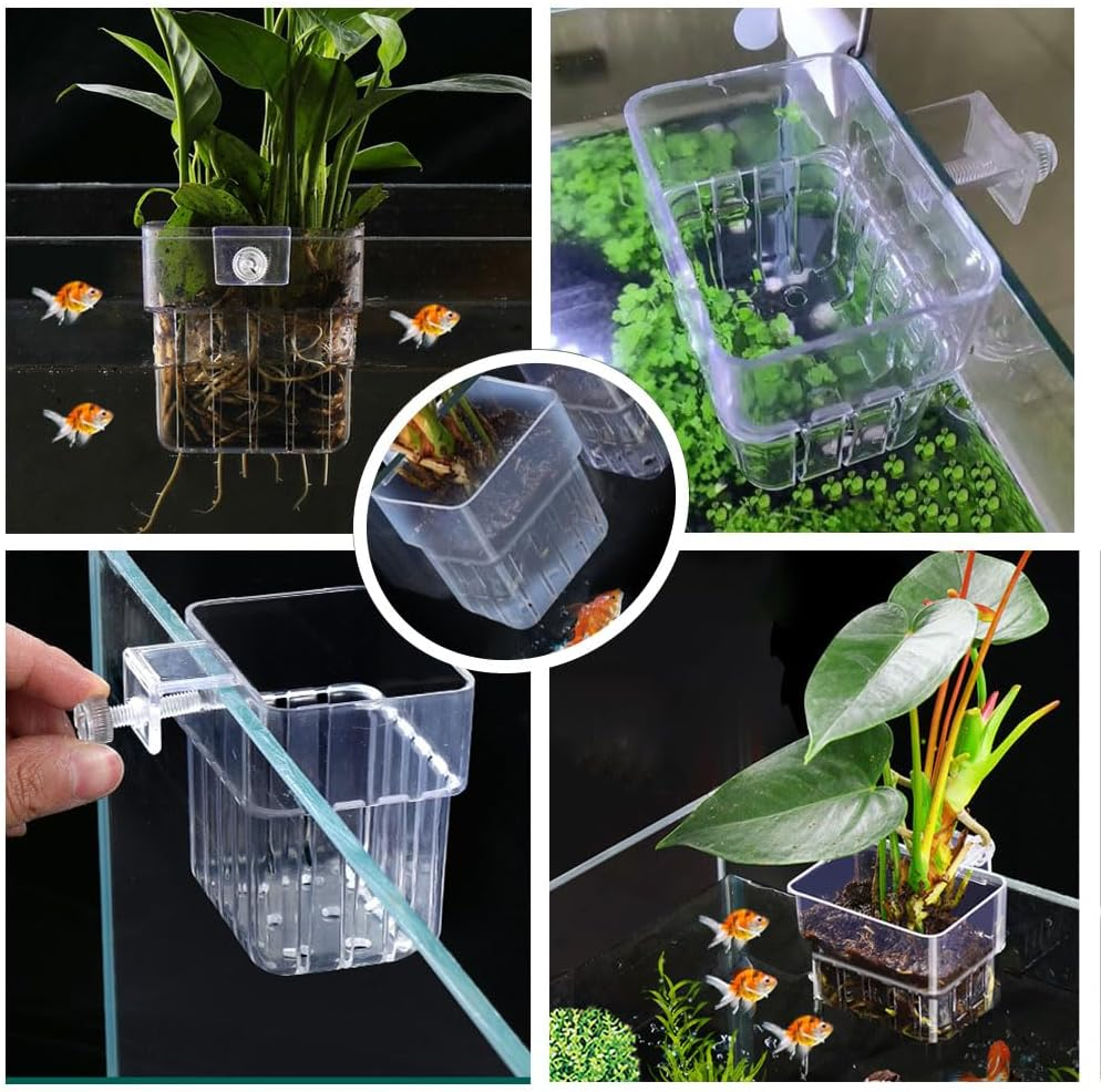 Esforzarse 8 Pcs Clear Aquarium Plant Holder with Hooks, Aquarium Plant Holders with Hooks, Top Hanging Designed Planter Cups, Ideal for Aquarium Plant Cultivation & Water Feature D&eacute;cor image number 3