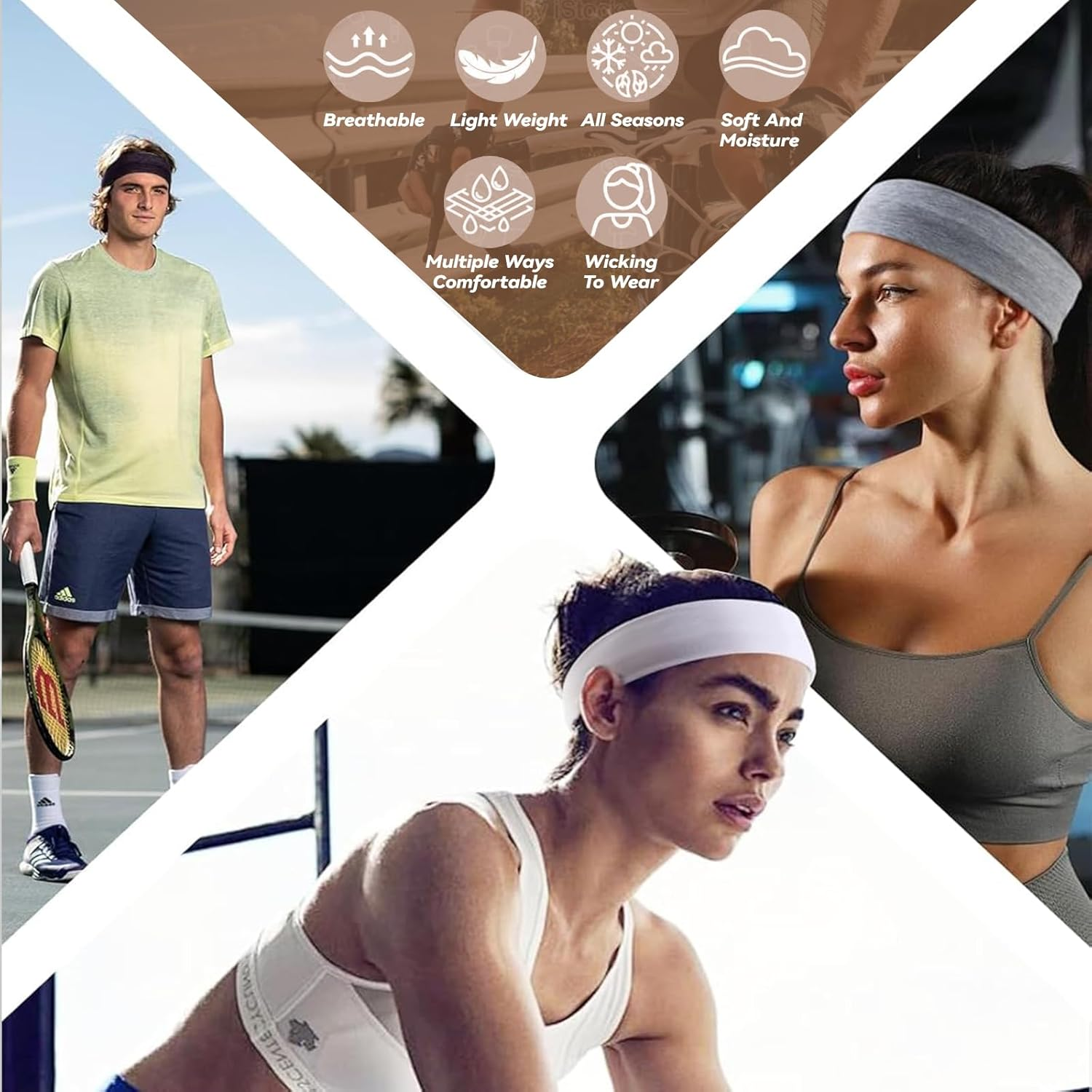 Headbands for Women, 8Pcs Stretchy Non Slip Soft Cotton Cloth Hair Bands for Sports, Workout, Yoga and Running image number 1