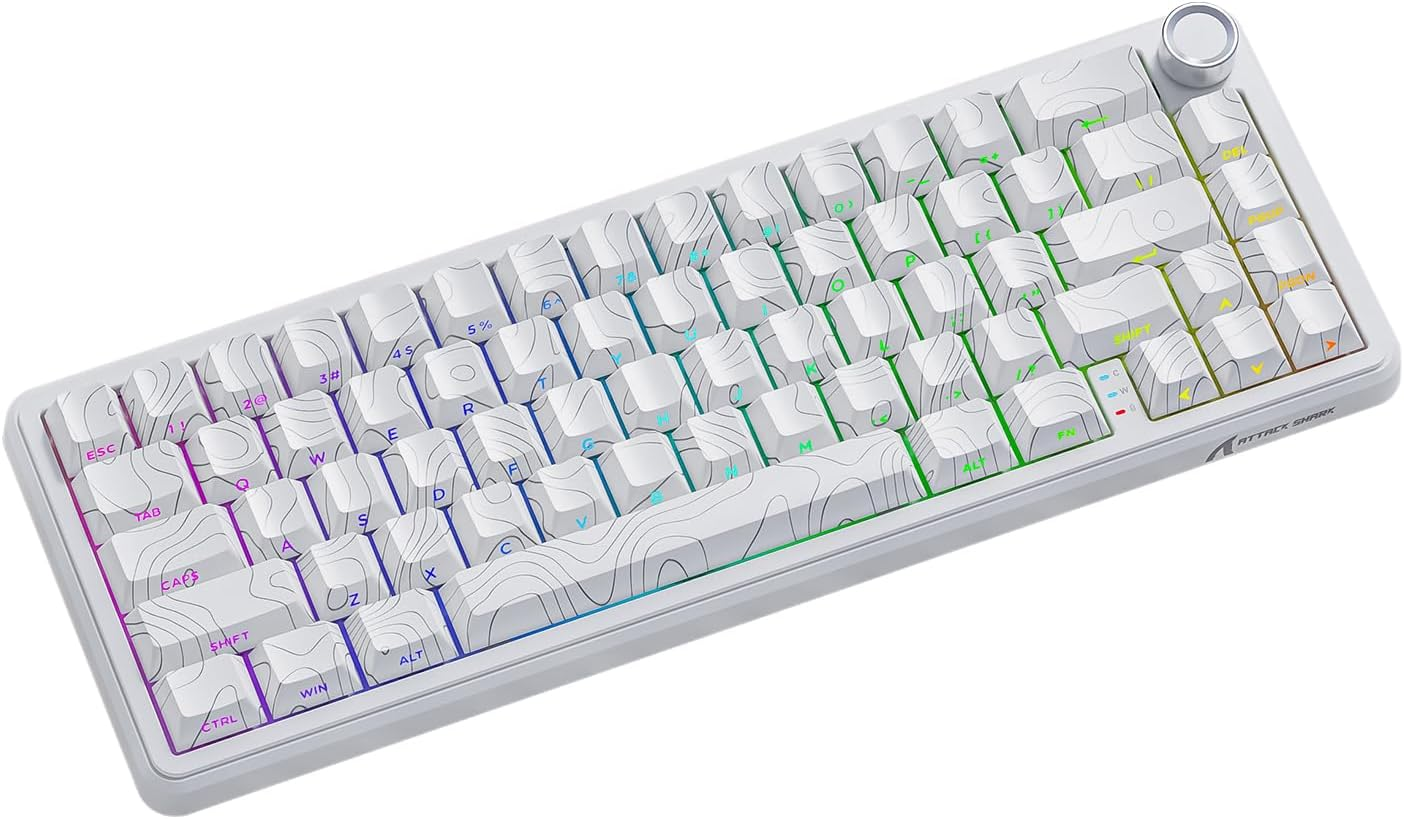 ATTACK SHARK X65PRO HE Rapid Trigger Magnetic Mechanical Keyboard,65% Hot Swappable, Hall Effect Sensor,Adjustable Actuation,Tri-Mode RGB, 8Khz Polling Rate with Coiled Cable for Moba/Fps/Rts-White - White image number 5