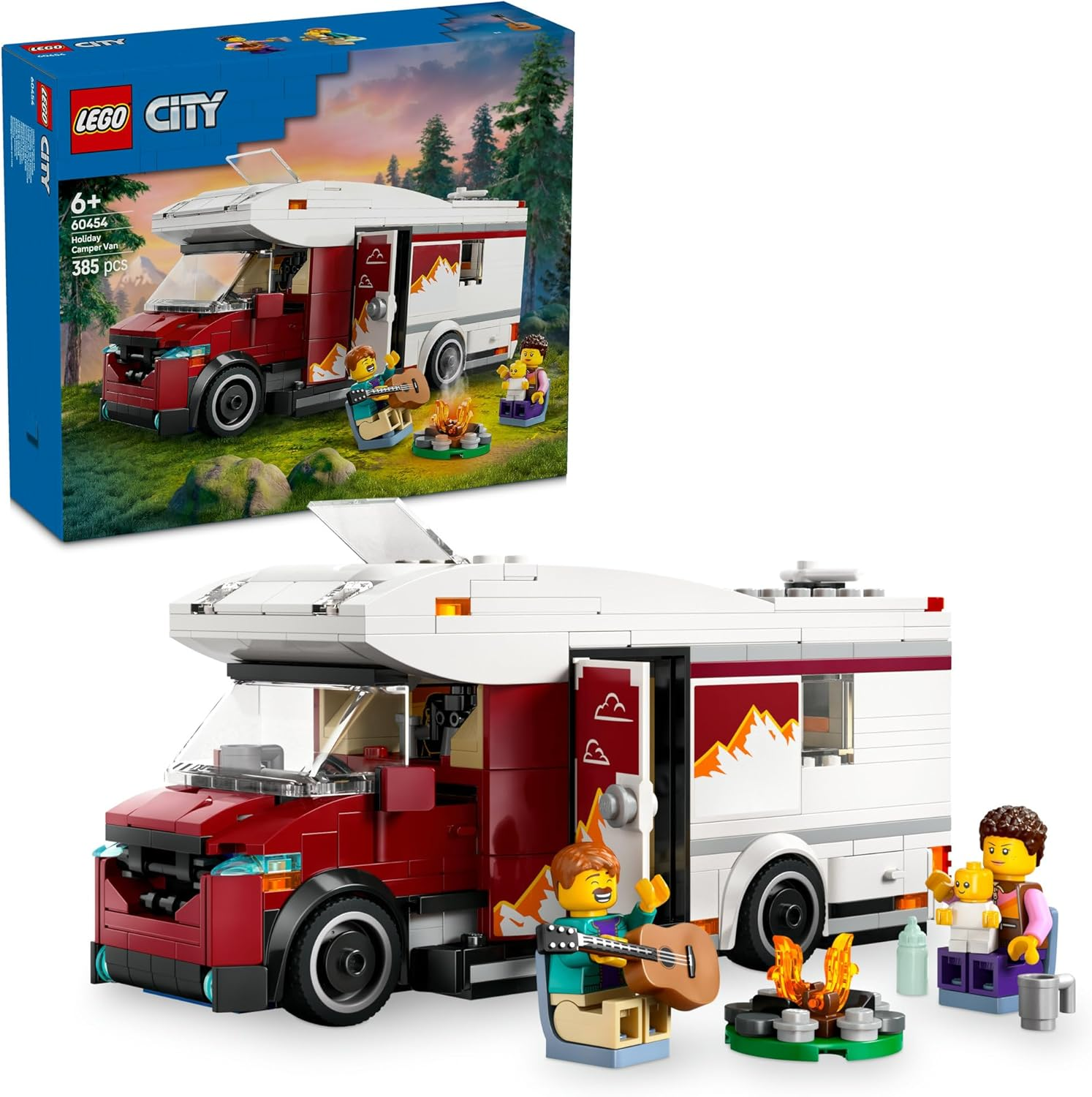 LEGO City Holiday Adventure Camper Van Toy for 6+ Year Old Girls & Boys, Vehicle Building Set with 3 Minifigures, Kids Toy Car & Accessories, Creative Role Play Construction Set 60454 image number 1