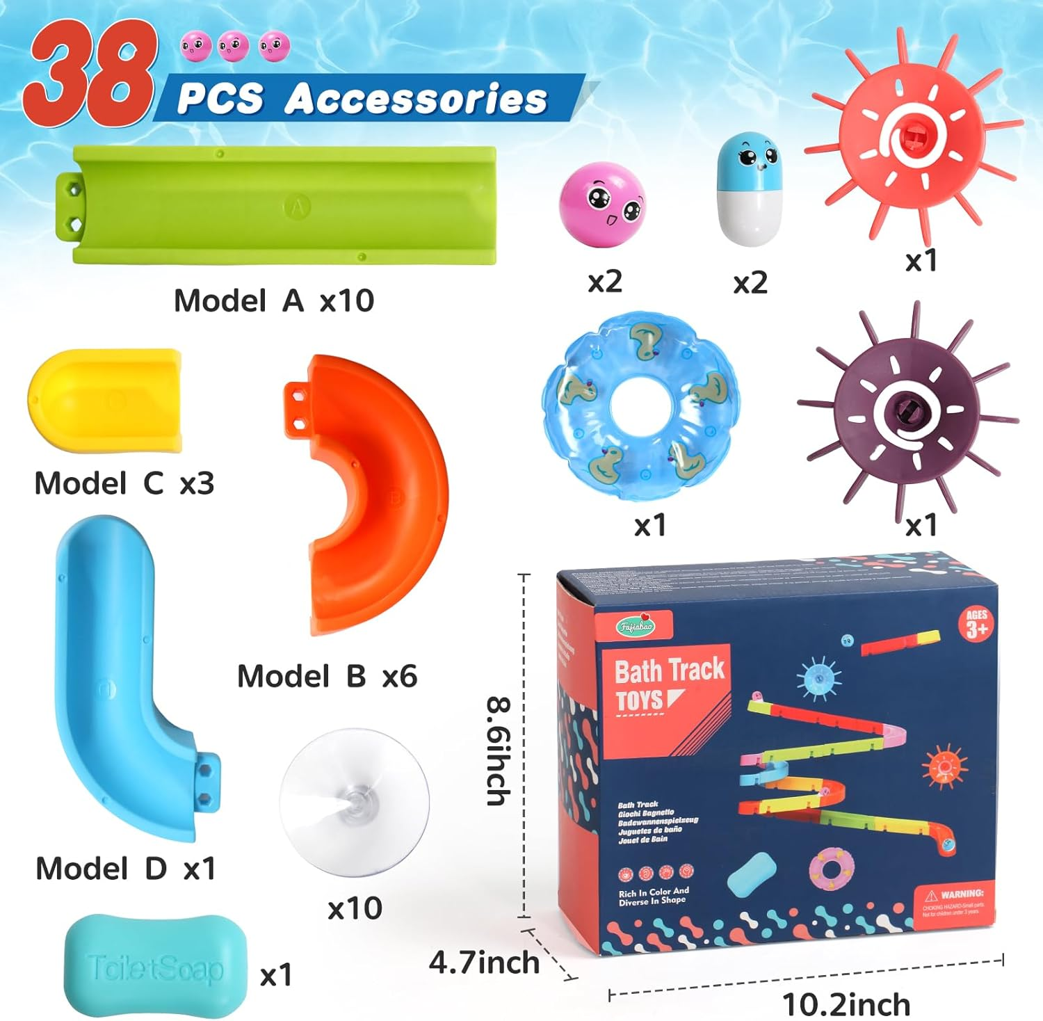 Fajiabao Bath Toys Slide Splash Water Ball Track Stick to Wall Bathtub for Toddlers DIY Waterfall Pipe and Tubes Tub Toys with Suction Wheels Gift for Kids Boys Girls Age 3 4 5 6 7 Years Old image number 6