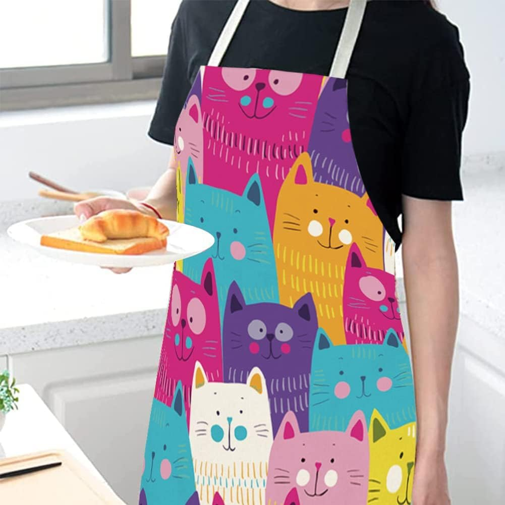 Cat Design Cute Kitchen Apron for Women & Men - Adjustable Unisex Adult Cooking Baking Apron, Funny Chef, Painting, Gardening, Party Hosting image number 5