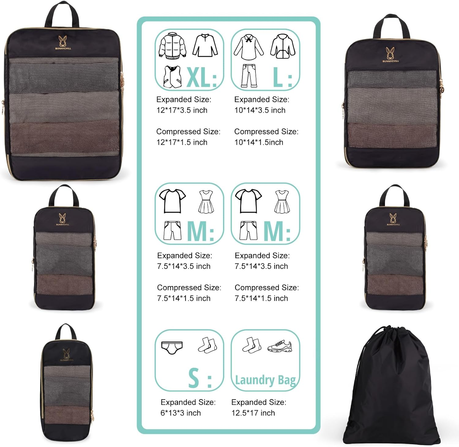 Expandable Compression Packing Cubes for Suitcases,6 Set Lightweight Compressible Travel Packing Organizer for Carry on Suitcase,Organizer Bags Set as Travel Essentials for Women image number 4