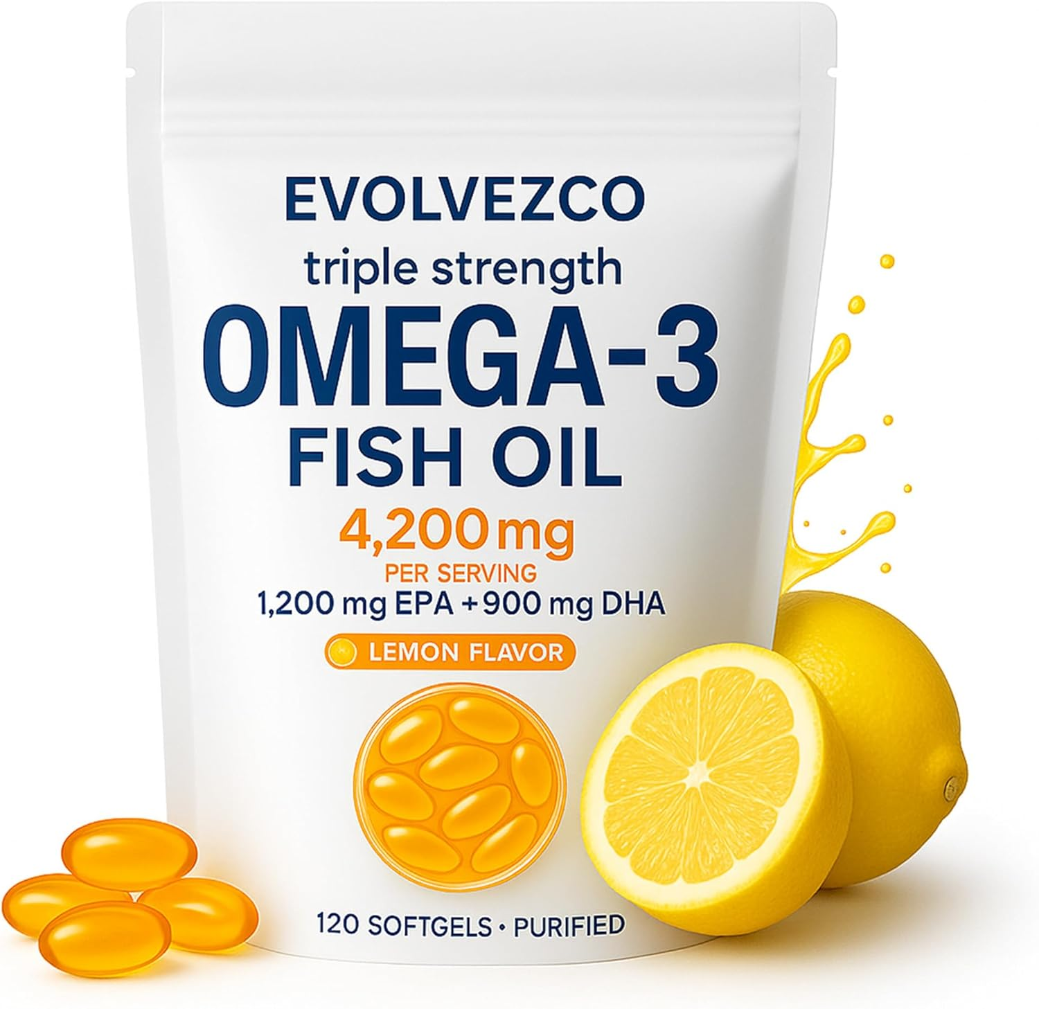 Triple Strength Omega-3 Fish Oil &ndash; 4,200Mg per Serving (1,200Mg EPA + 900Mg DHA) &ndash; Wild-Caught, Purified & Lemon Flavored &ndash; 120 Softgels image number 2