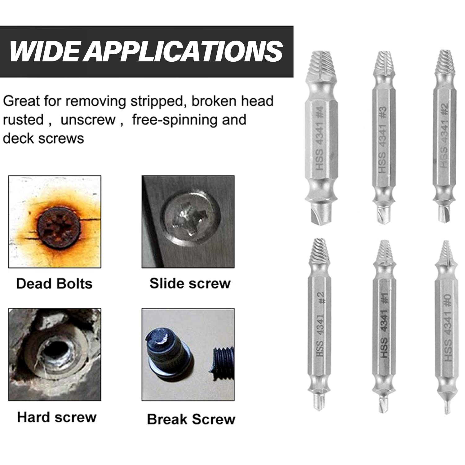 Yotsuba 6Pcs Damaged Screw Extractor Kit, Broken Bolt Remover Set, Removes Stripped Screws in 10 Sec, H.S.S 4341 Steel, 6 Count image number 5