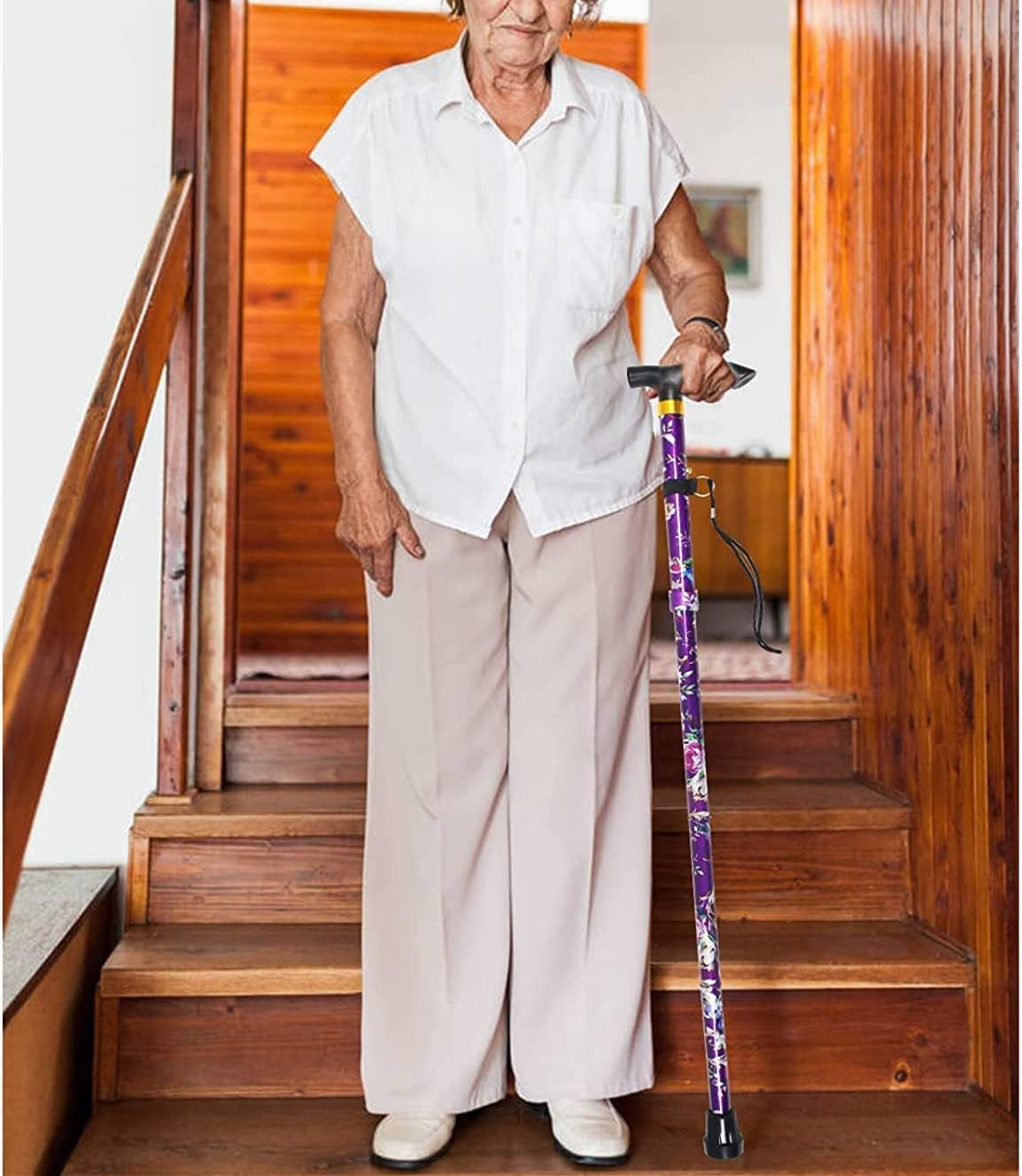 Foldable Walking Cane for Seniors,Walking Sticks for Women Folding Walking Sticks Adjustable Walking Stick， Pocket Cane Lightweight Adjustable Heavy Duty Folding Walking Stick image number 2