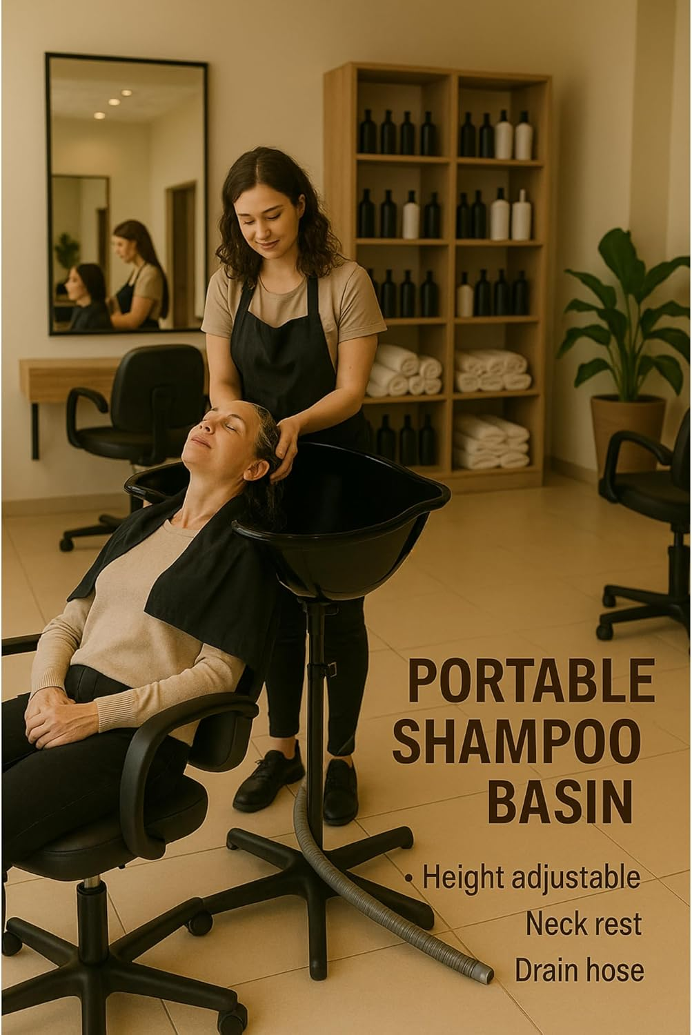The Prowash Deluxe Adjustable Portable Hairdressing Basin Has a Durable Black Plastic Basin, Stainless Steel Frame, and Adjustable Height (92-130Cm), Offering Comfort and Convenience for Salons. image number 6