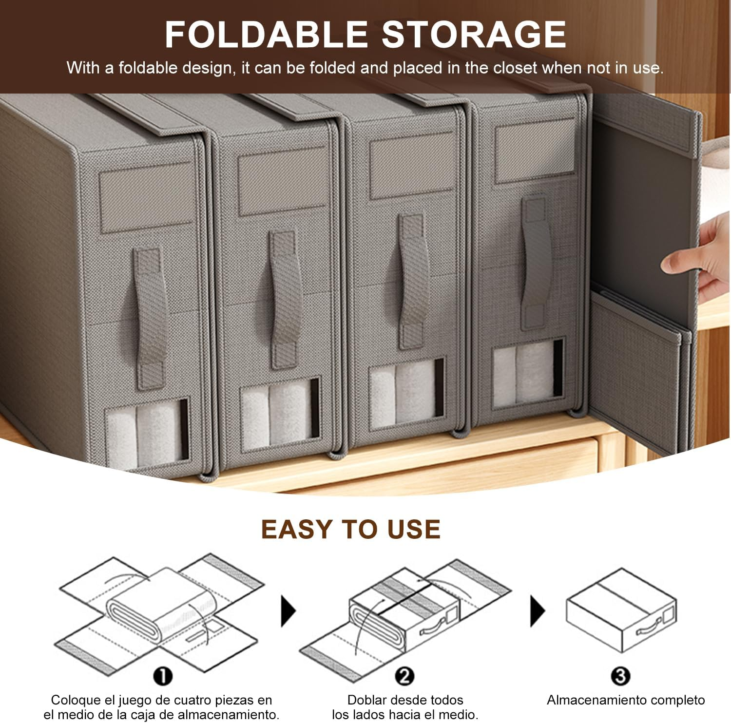 LAMCAN 4 Pack Bedding Storage, Linen Cupboard Storage & Organisation, Foldable. Sheet Organizer for Linen Closet, Suitable for Duvet Cover Sets, Clothes, Blankets image number 1