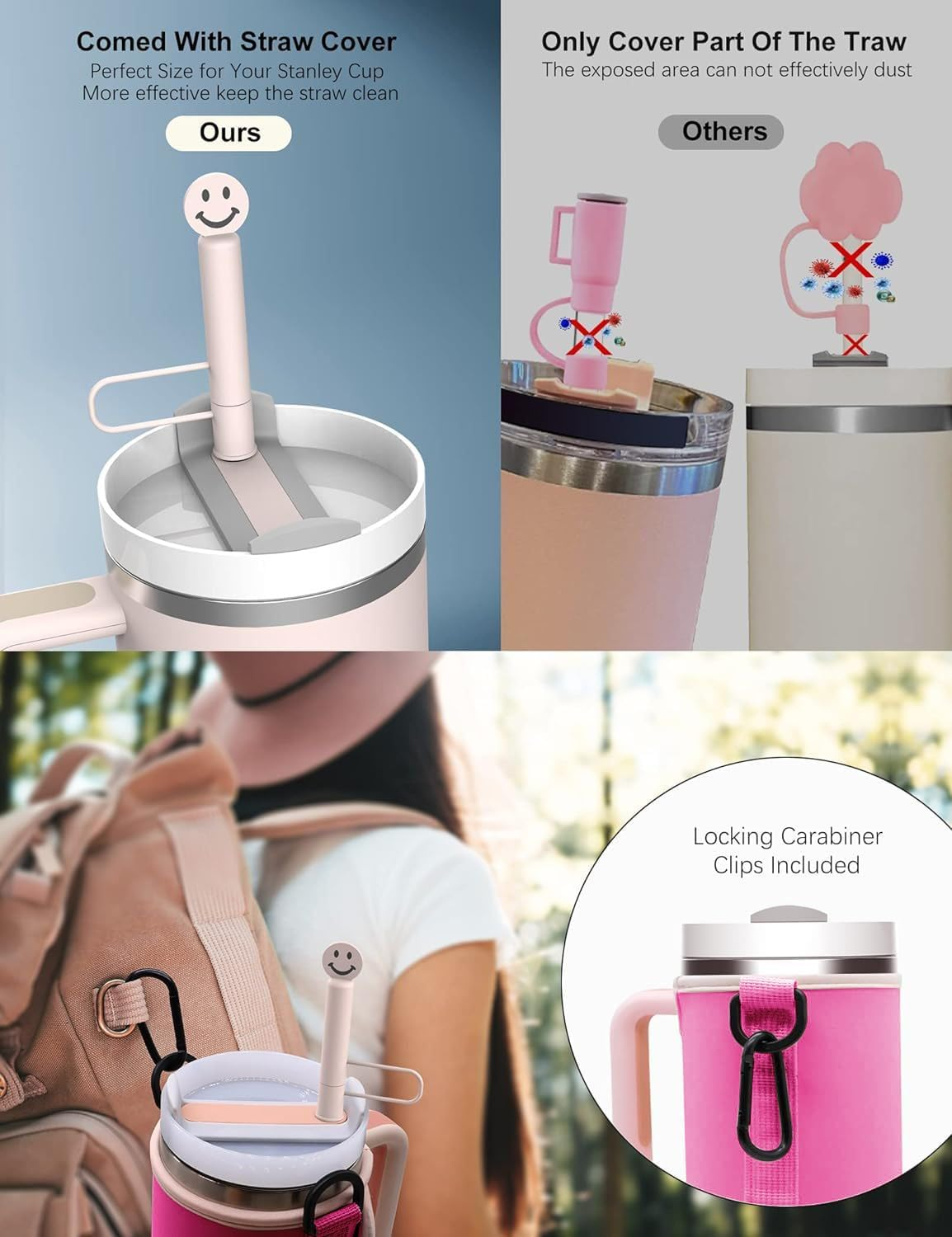 Water Bottle Bag for Stanley 40 Oz Tumbler with Handle, Stanley Cup Accessories with Adjustable Shoulder Strap, Straw Cover & Carrier Clip for Walking Hiking Camping image number 3