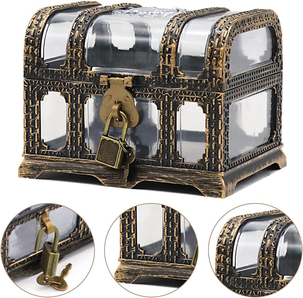 Plastic Pirate Treasure Box,Pirate Party Accessories,Pirate Chest,Item Storage Containers,Vintage Transparent Pirate Case,For Kids Party Decoration image number 4