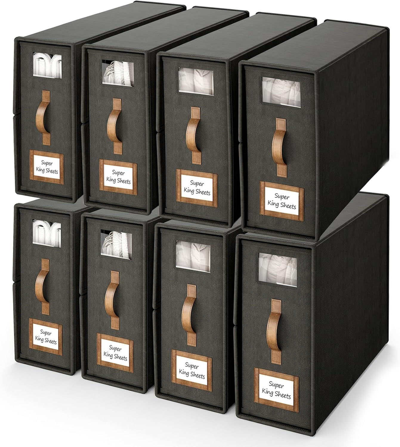 Bigponpon 6 Pack Bed Sheets Organizers and Storage (Cal King Size), Foldable Organizer with Handle for Linen Closet, Bedding Storage for Sheets, Duvet Cover (Beige)