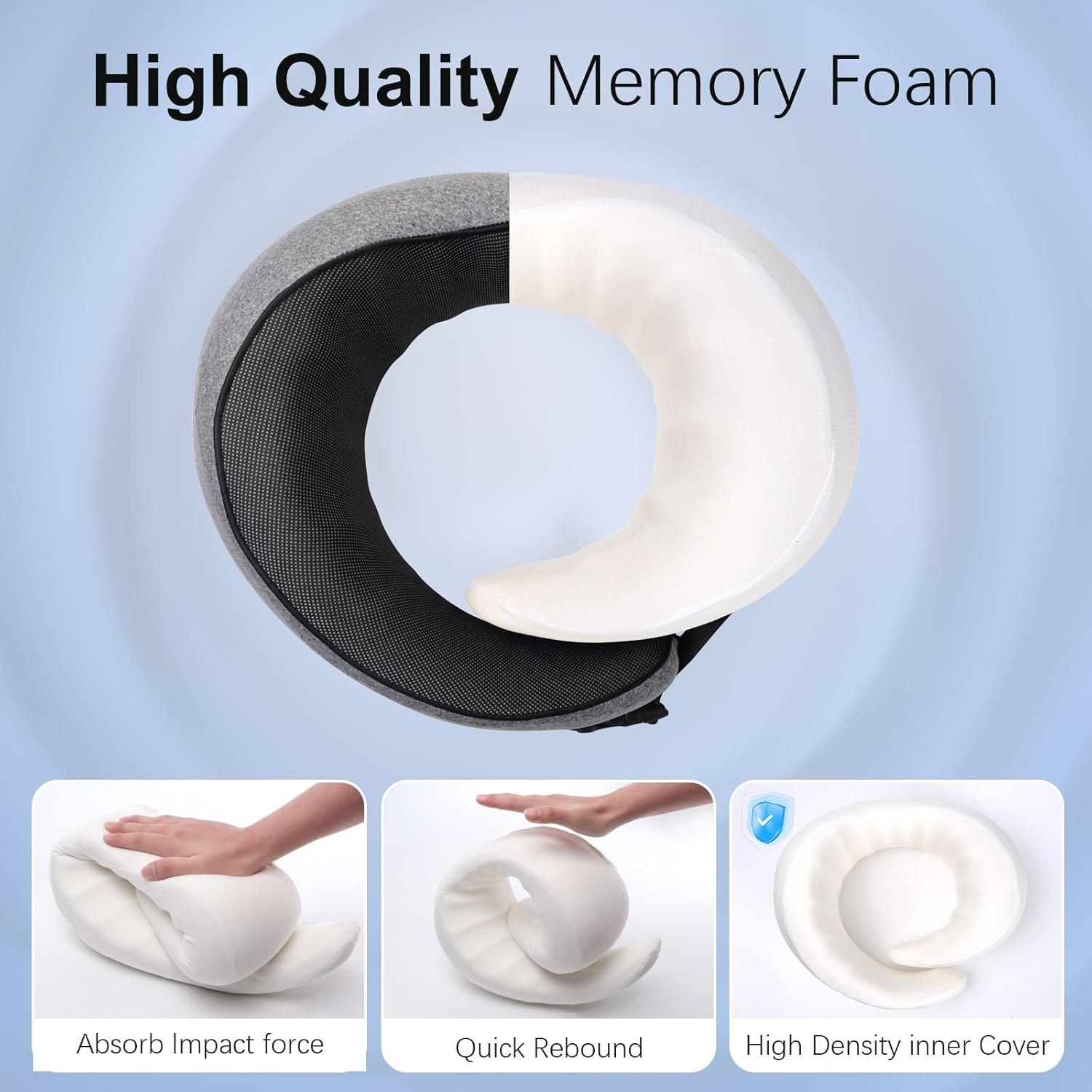 DAWNTREES Travel Pillow Neck Support, Memory Foam Neck Pillows for Travel Airplane,Business Trip with Luxury Bag,Travel Kit with 3D Eye Masks,Earplugs. image number 4