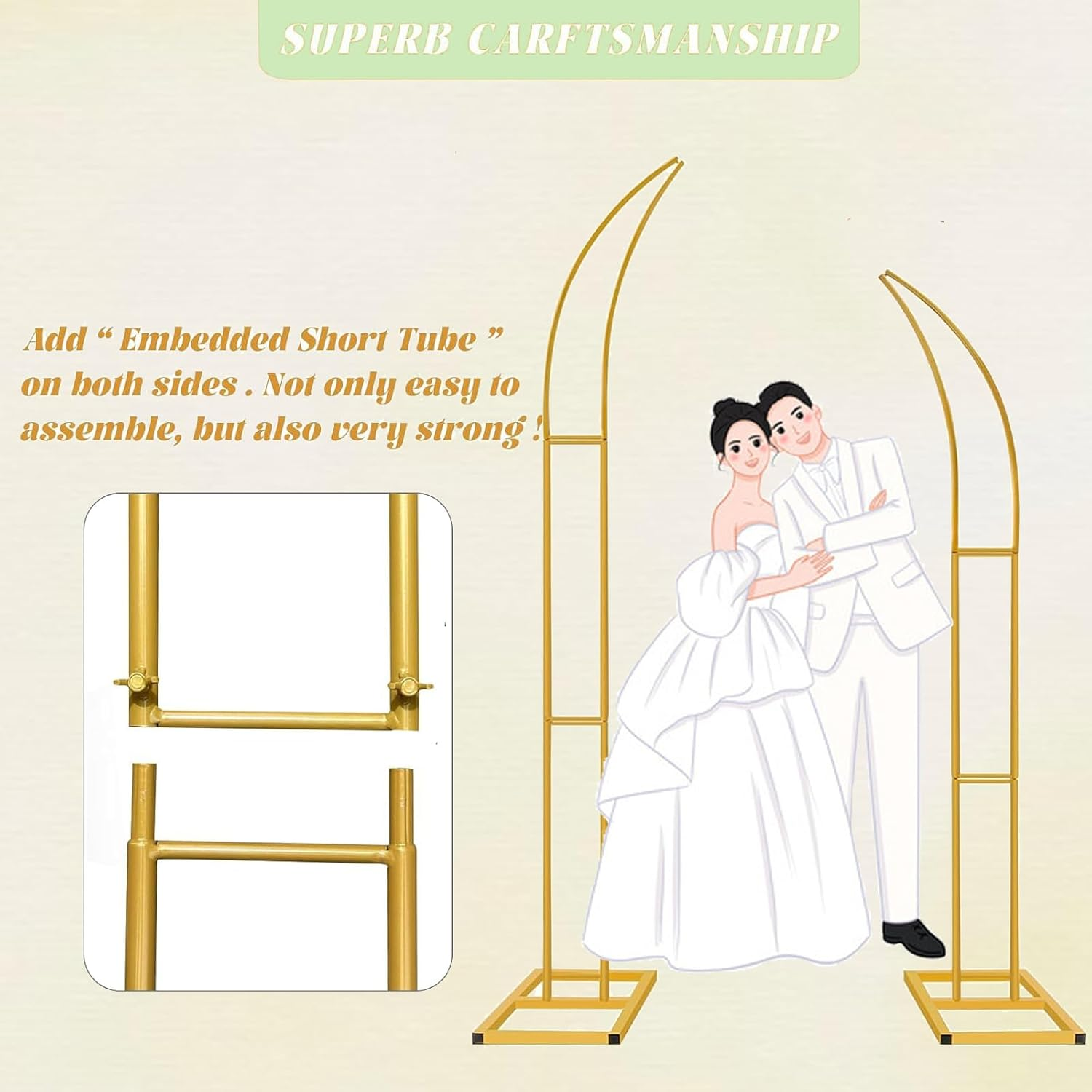 Set of 2 Curved Large Gold Metal Wedding Arch Backdrop Stands (1.8M & 2.1M), Open Wedding Arch Stand for Birthday Party Baby Shower Anniversary Celebration Indoor Outdoor Event Decoration image number 3