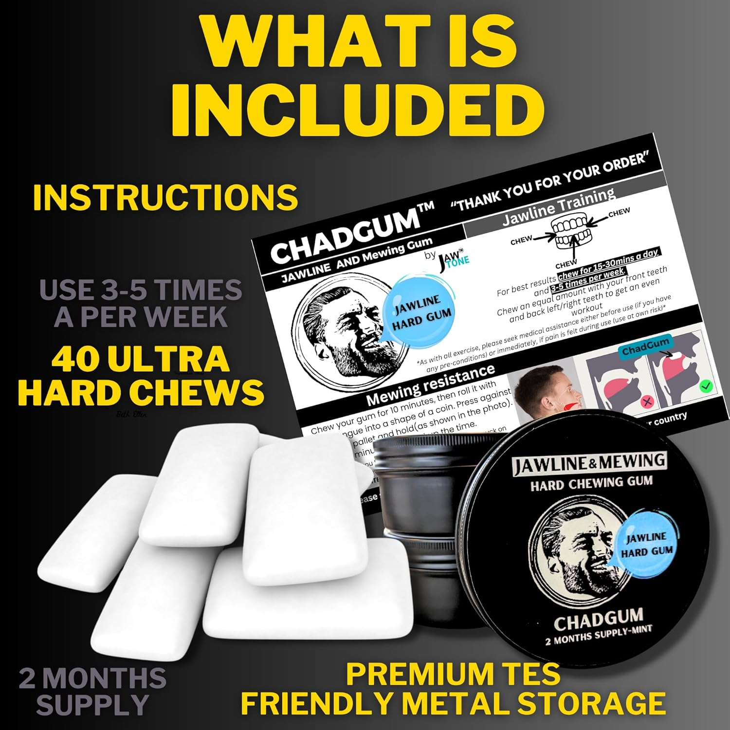 CHADGUM&trade; Hard MEWING Jawline Gum for Jawline Shaping and Full Face Exercise [2Months Supply] for Men Who Want to Improve Their Look [Mint Xylitol] CHADGUM Jawline Gum Superior to Chios Mastic Mastiha image number 4