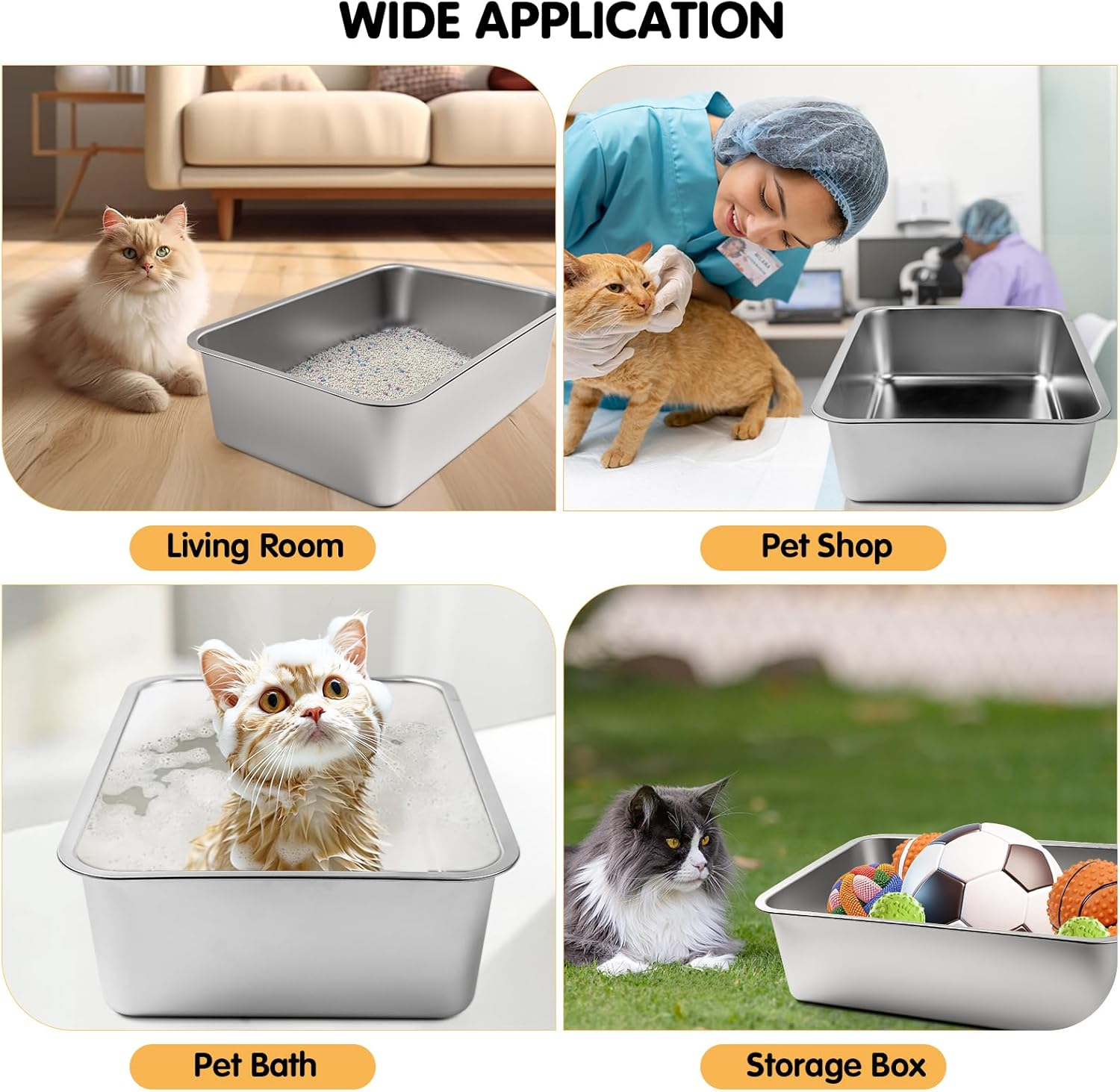 Stainless Steel Litter Box,19.5" L X 13.6" W X 6" H，High Sided Large Metal Cat Litter Boxes Easy Clean, Non Stick No Smell Cat Litter Box for Adult Cats/Kitty/Kitten image number 6