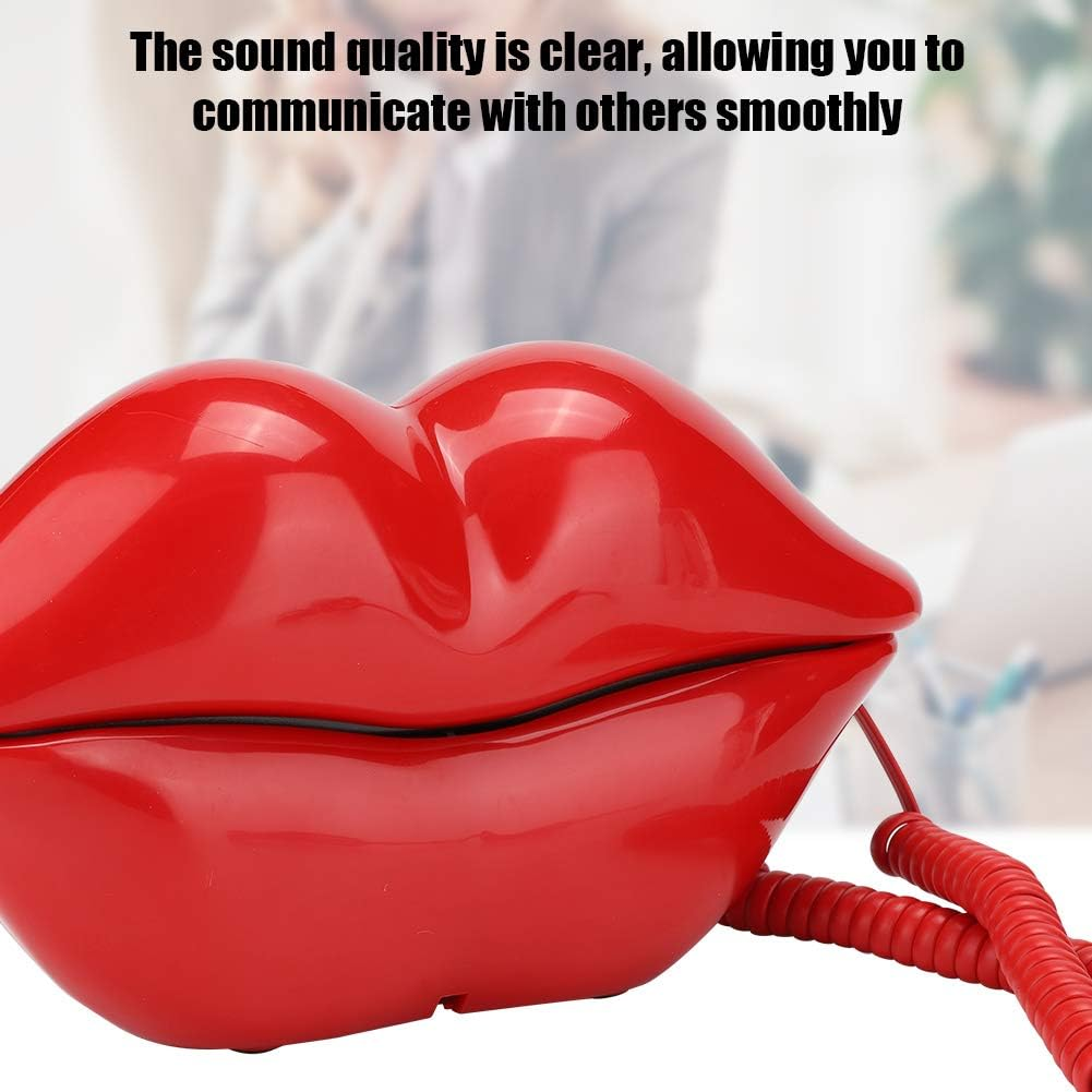 Funny Lip Telephone, Rose Red Mouth Corded Landline with Number Storage Function, Desktop Fixed Telephone for Office Home Decoration, Ideal Gift - Red image number 4