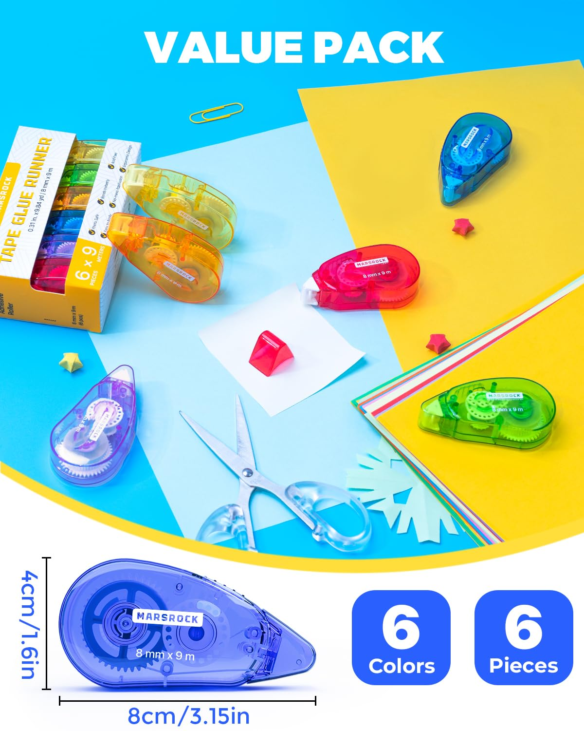 Double-Sided Tape Roller for Scrapbooking 6-Pack（0.31In X 30FT） Adhesive Tape Glue Runner, Scrapbook Supplies and Craft Supplies for Scrapbooking, Gift Wrapping and Photo Tape image number 1