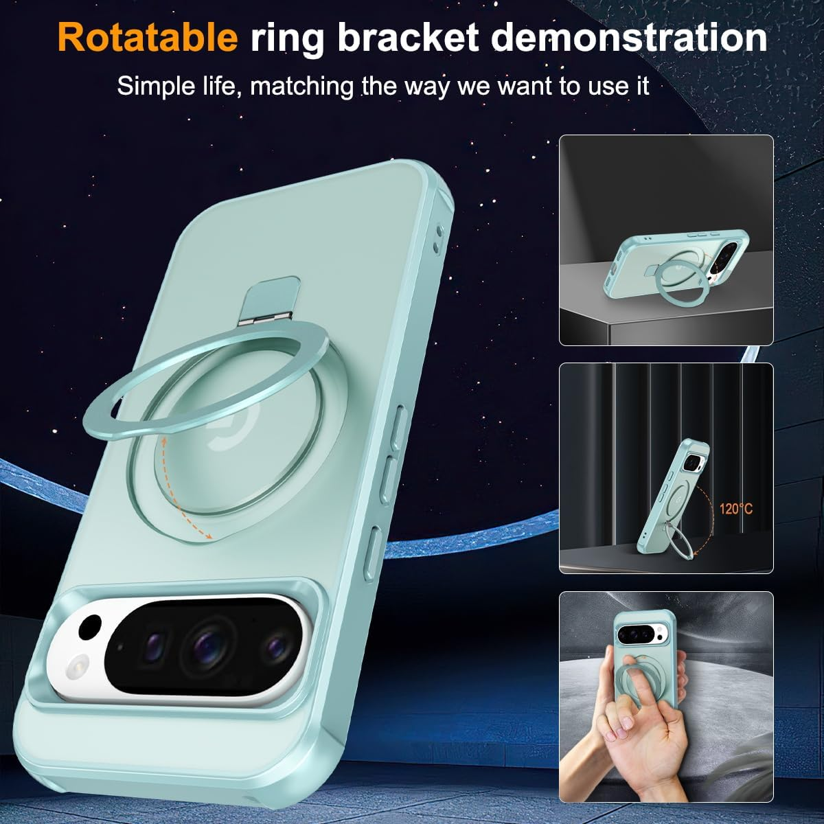 ELEPIK for Google Pixel 10 Pro XL Case with Adjustable Ring Stand, [Compatible with Magsafe] [Wireless Charging Compatible] Military Grade Magnetic Protective Phone Cover, Blue image number 6