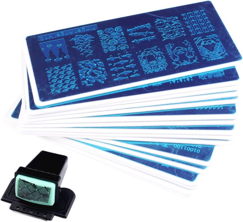 16Pcs Different Design Nail Art Stamping Plates with White Holder Nail Template + 1 Pcs Square Green Rubber Stamper DIY Nail Art Image Stamp Plates Manicure Template Nail Art Tools image number 6