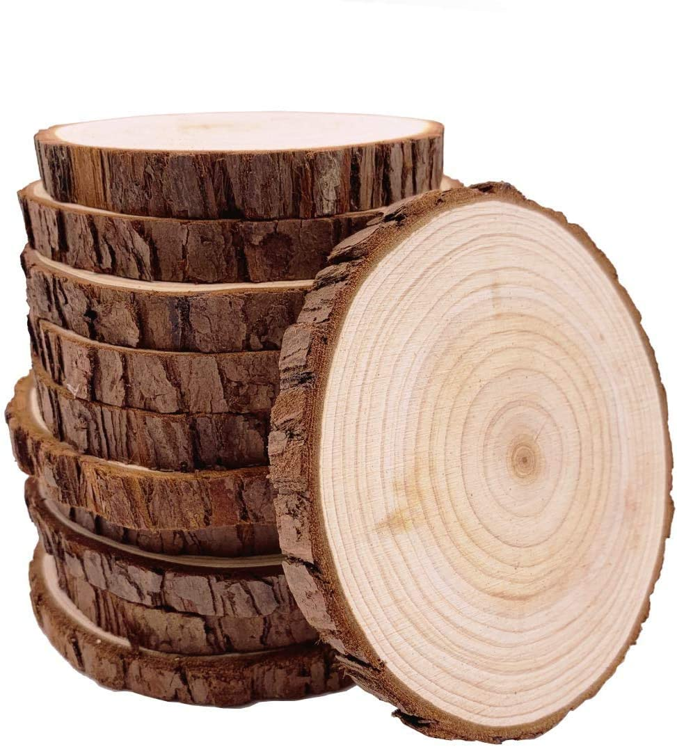 Unfinished Natural with Tree Bark Wood Slices 10 Pcs 4.2-4.7 Inch Disc Coasters Wood Coaster Pieces Craft Wood Kit Circles Crafts Christmas Ornaments DIY Crafts with Bark for Crafts Rustic Wedding image number 2