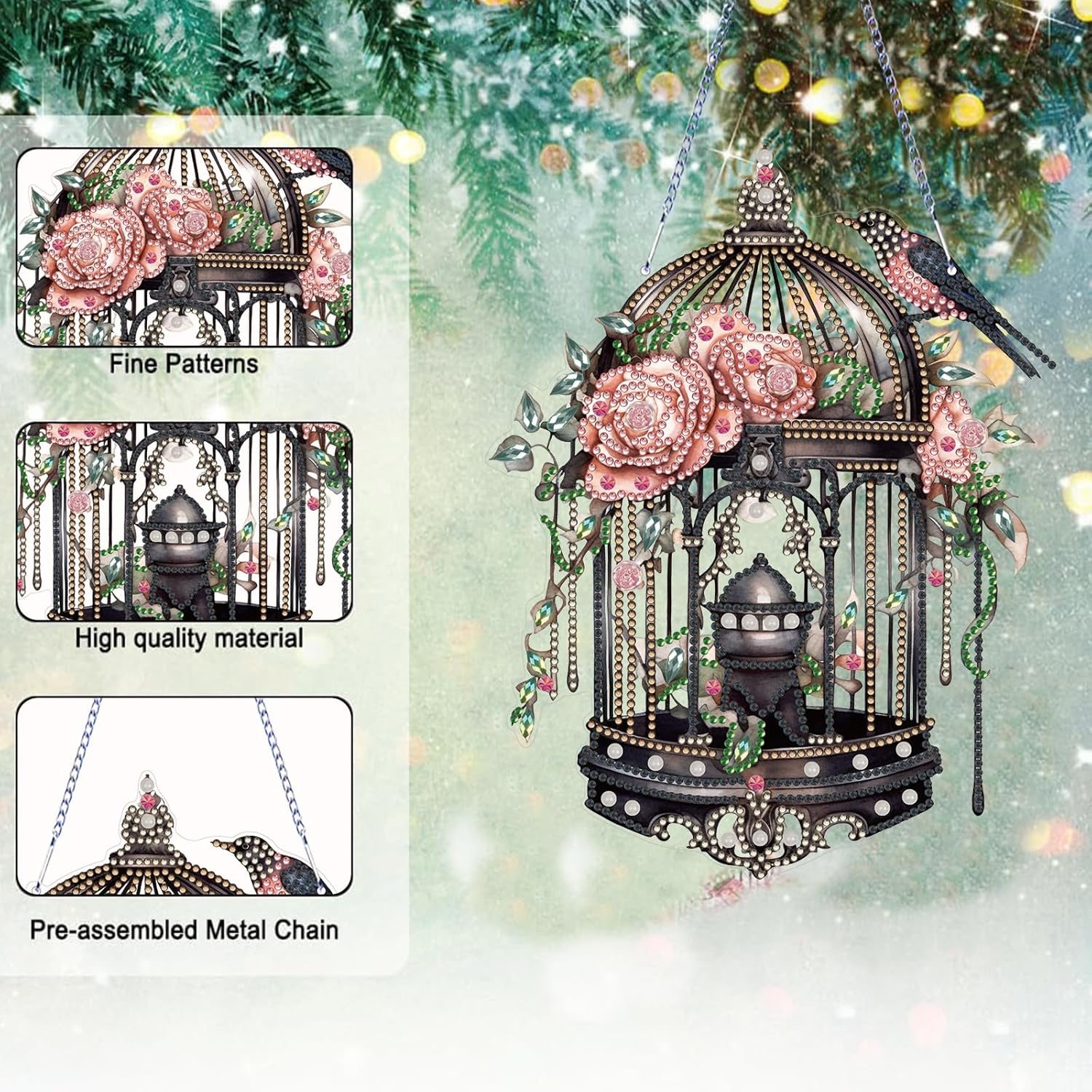 MEIEST Diamond Art Painting Hanging Pendant Kit,Diy Flower Birdcage Crystal Art Hanging Sign,Diamond Window Hanging Wreath Ornament for Home Decor (361) image number 3