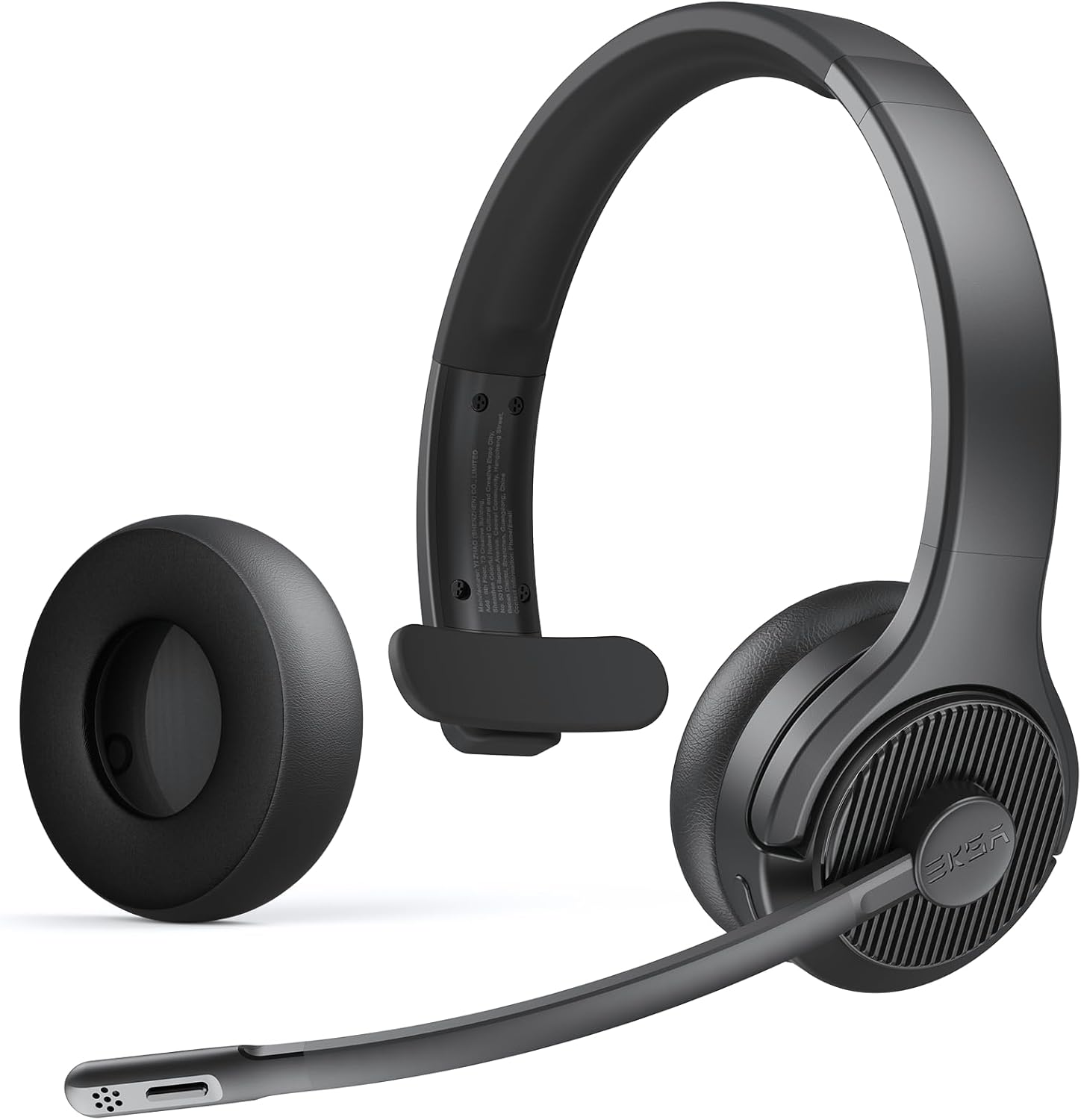 EKSA Bluetooth Headset, Wireless Headsets with Ai-Powered Environmental Noise Cancelling Microphone, Fast Charging Base, 45Hrs Bluetooth Headphones with Mute & USB Dongle for Pc/Trucker/Work/Phone