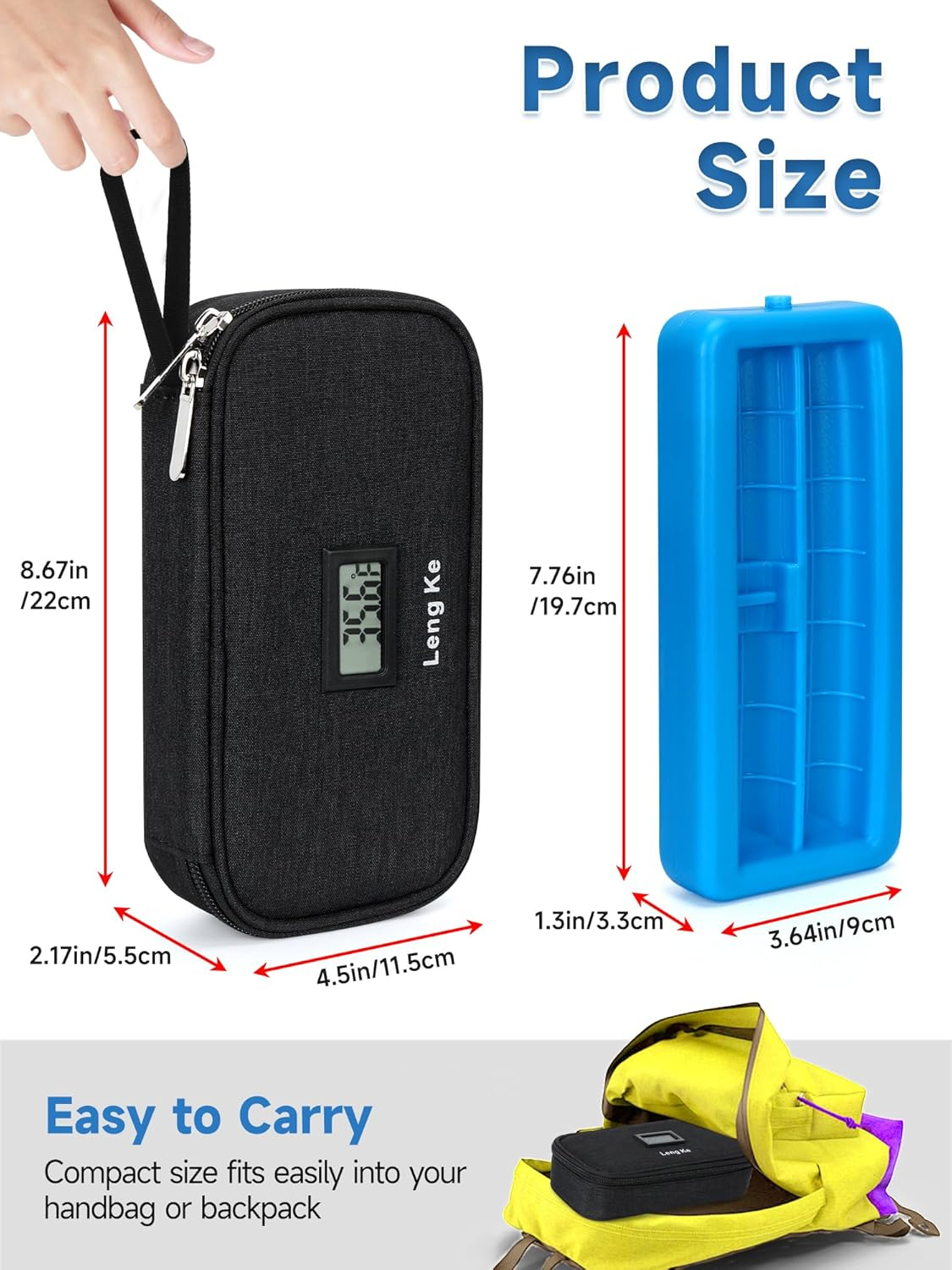 YOUSHARES Insulin Cooler Travel Case for Pen & Vials, Temperature Display Diabetic Medication Cooling Bag with Protective Ice Brick, TSA Approved Refrigerated Diabetes Supplies Carrying Organizer image number 5