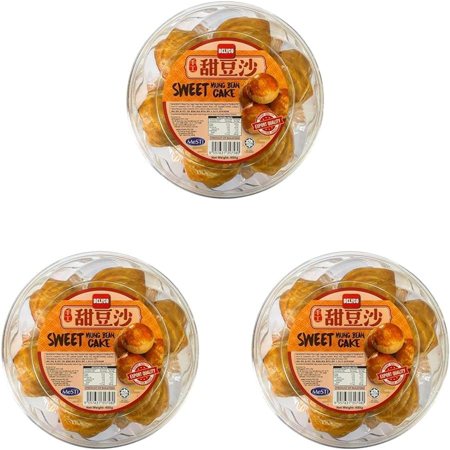 Delyco Sweet Mung Bean Cake Tau Sar Piah Classic Malaysian Pastry Singapore Snack on the Go Cookie Homemade Cake 400G image number 4