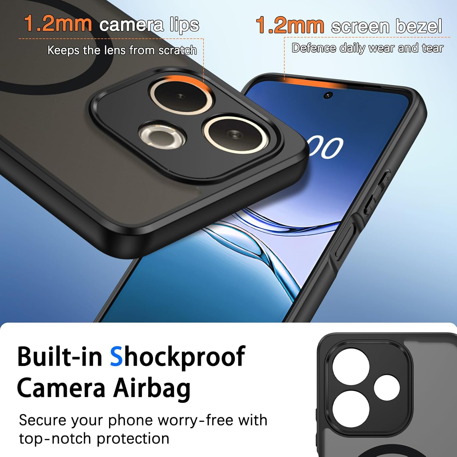 DOMAVER for Oppo A5 Pro Case Magnetic Translucent Matte Back Phone Case, [Camera Protection] Skin-Friendly Touch Slim Shockproof Full-Body Protective Cover for Oppo A5 Pro 5G 6.67 Inch, Black image number 2