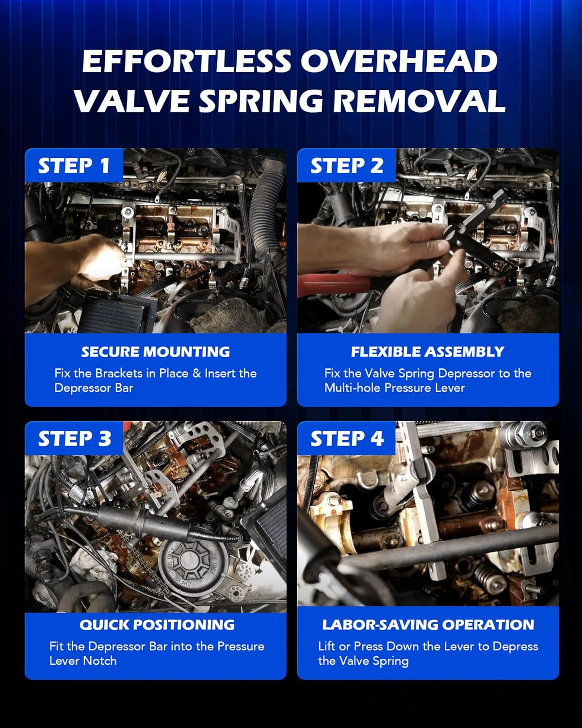 Orion Motor Tech Cylinder Head Service Set Tool Kit Valve Spring Compressor Removal Installer