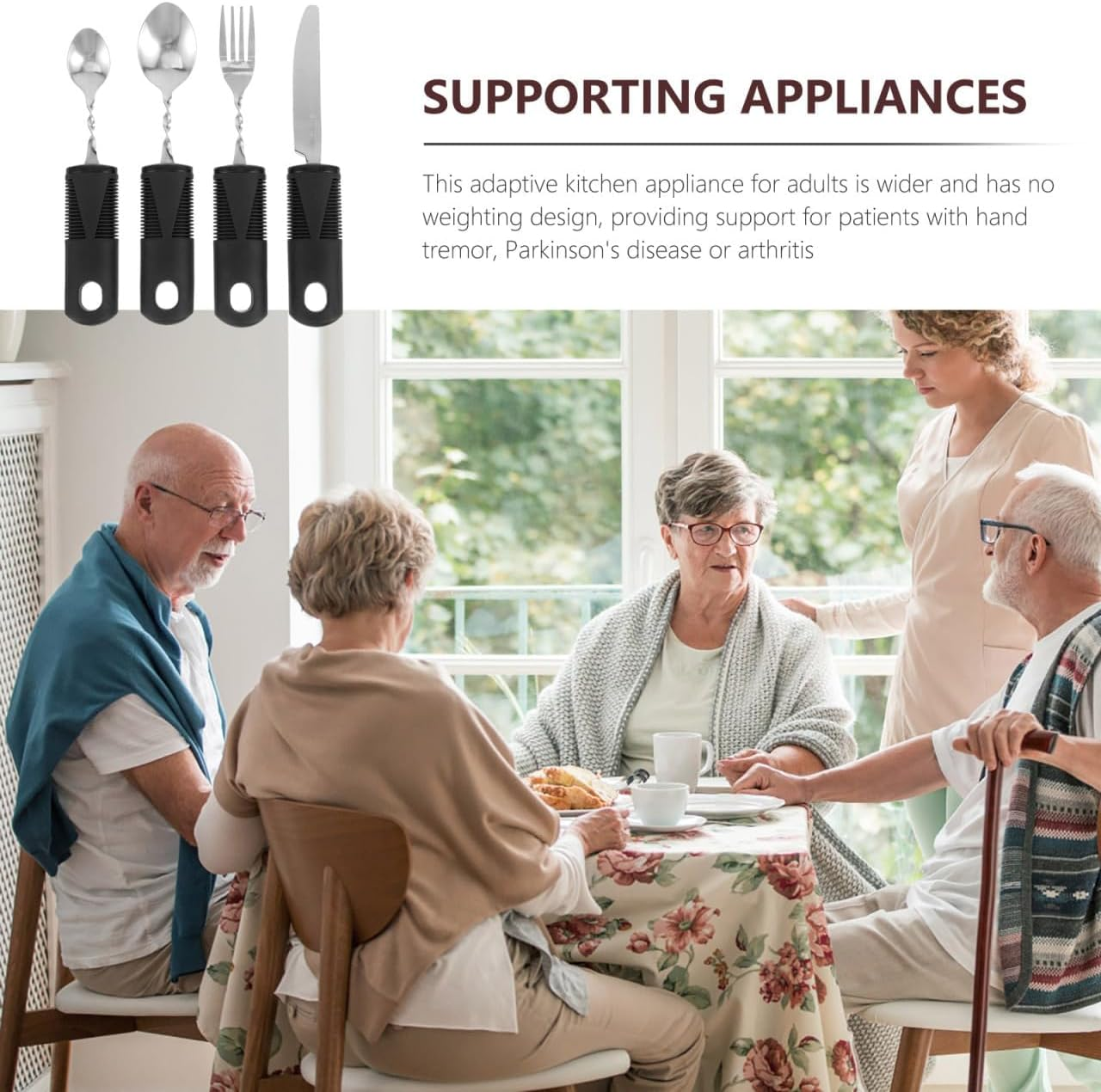4Pcs Extra Wide Bendable Fork Spoontableware Set, Handles Easy Grip Cutlery, Comfort Grips Disability Ideal Dining Aid for Elderly Disabled Arthritis Parkinson'S Disease Tremors Sufferers（Black） image number 6