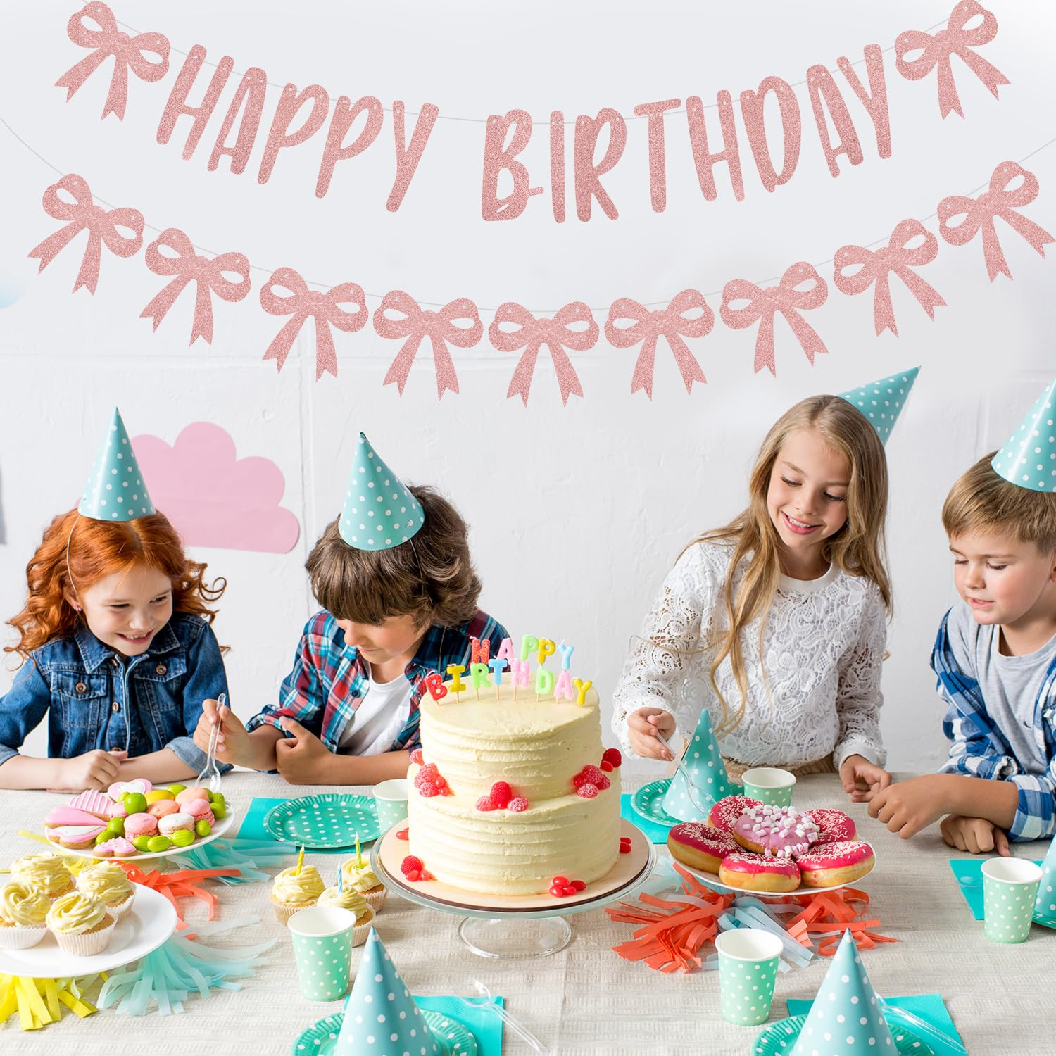 Pink Bow Banner Garland, Coquette Happy Birthday Banner Glitter Birthday Sign Funny Birthday Banner for Women Birthday Party Decorations Supplies Gift Photo Props (Unassembled) image number 3