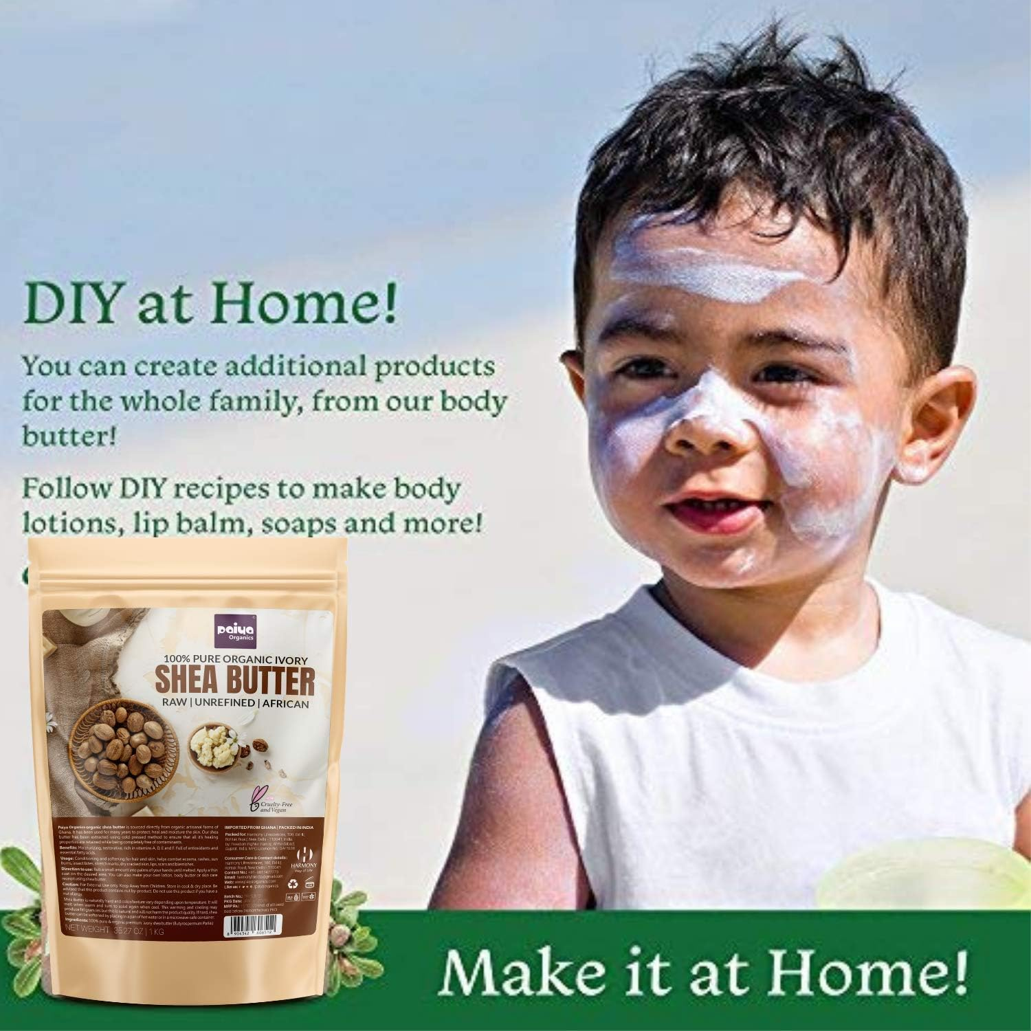 Paiya Organics&reg; 1 Kg Raw Unrefined Organic Shea Butter for Skin Face Hair, PETA Cruelty Free & Vegan, Super Saver Pack image number 2