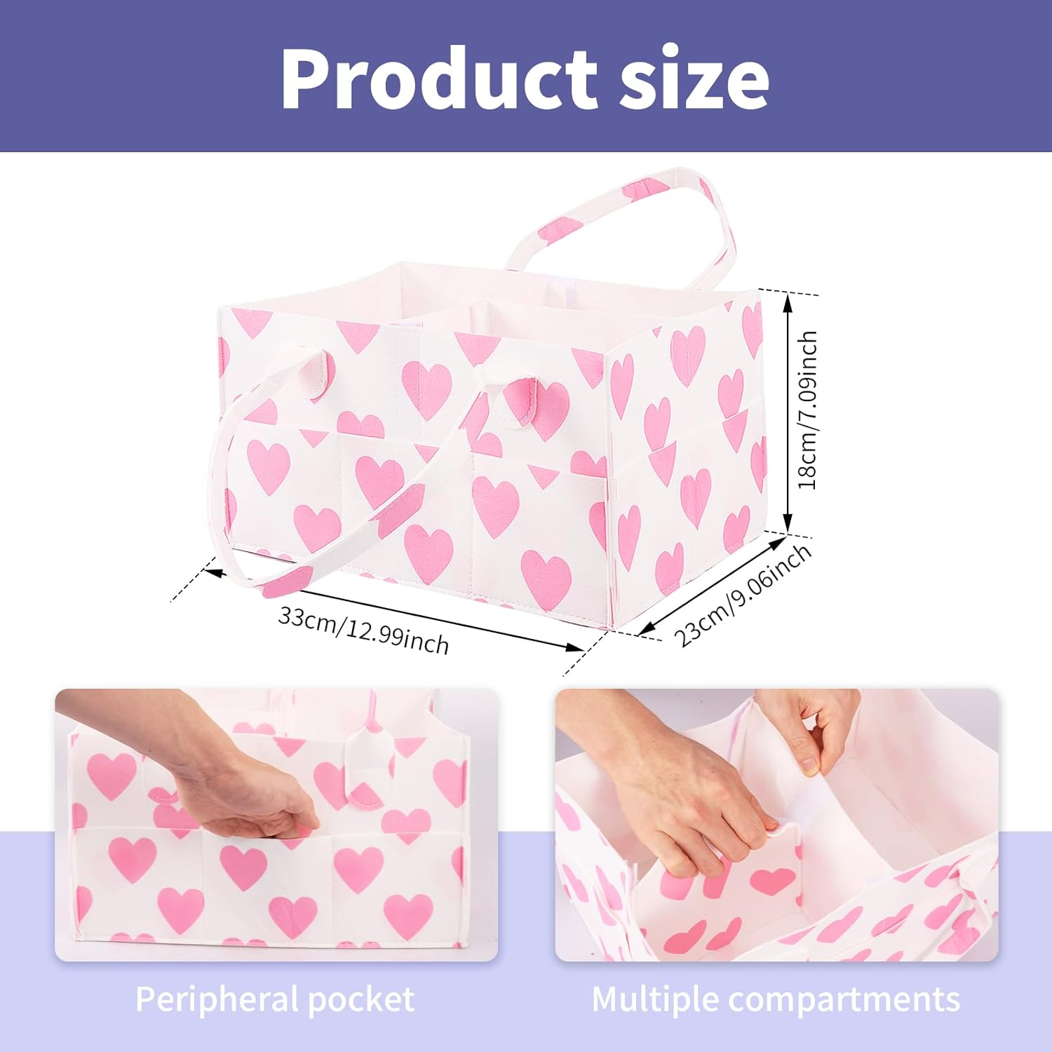 Baby Diaper Caddy Organizerm, Multiple Compartment Baby Caddy Organizer for Diaper Wipe Feeding Bottle Toy 33&times;23&times;18Cm (Pink) - Yellow image number 5