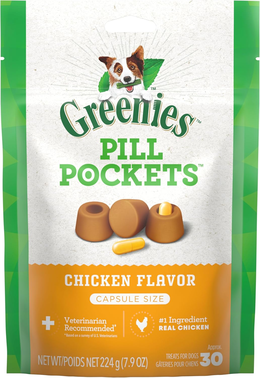 GREENIES Pill Pockets for Dogs Capsule Size Natural Soft Dog Treats, Chicken Flavor, 7.9 Oz. Pack (30 Treats) image number 5