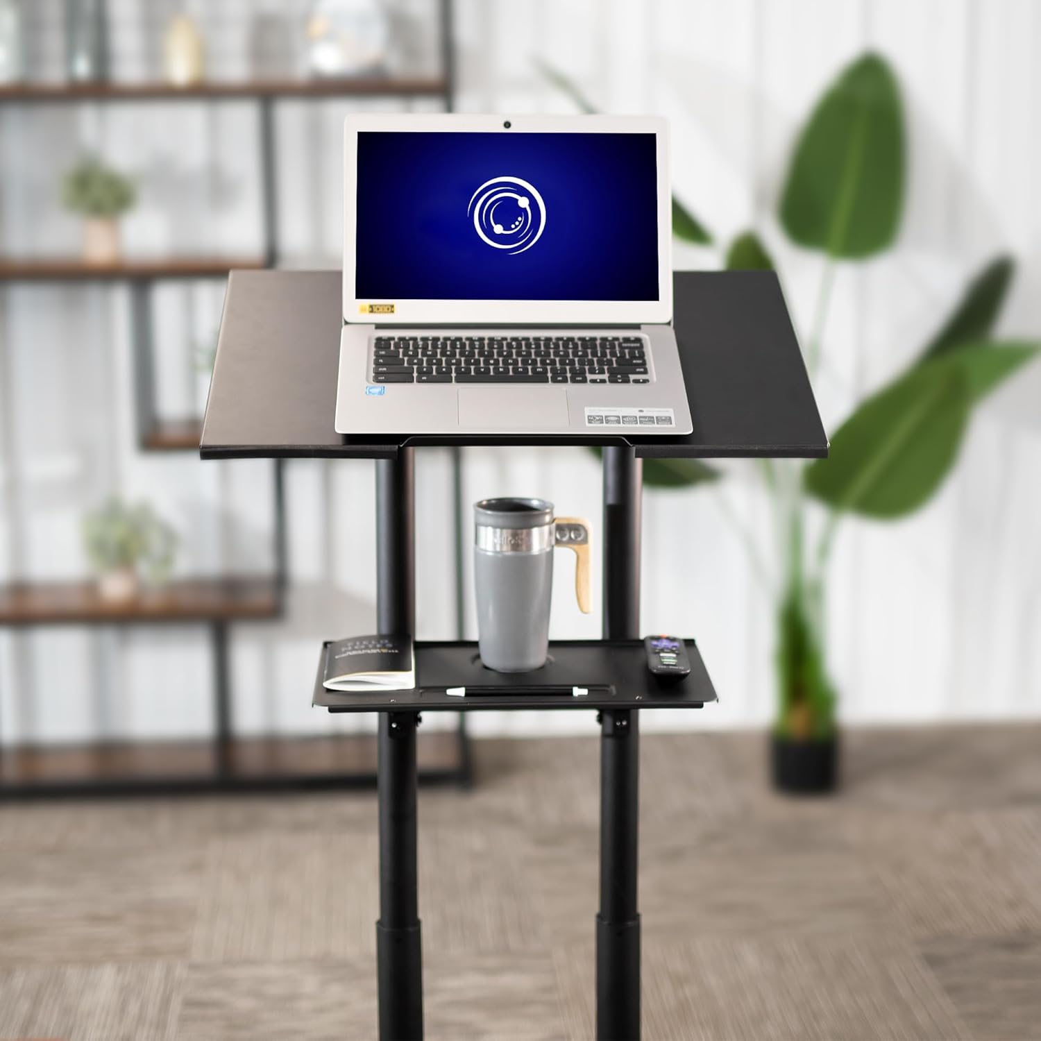 VIVO Black Steel Mobile 61Cm Height Adjustable Multi-Purpose Rolling Podium, Lectern, and Laptop Workstation Desk with Storage Tray (Cart-V03E) image number 6